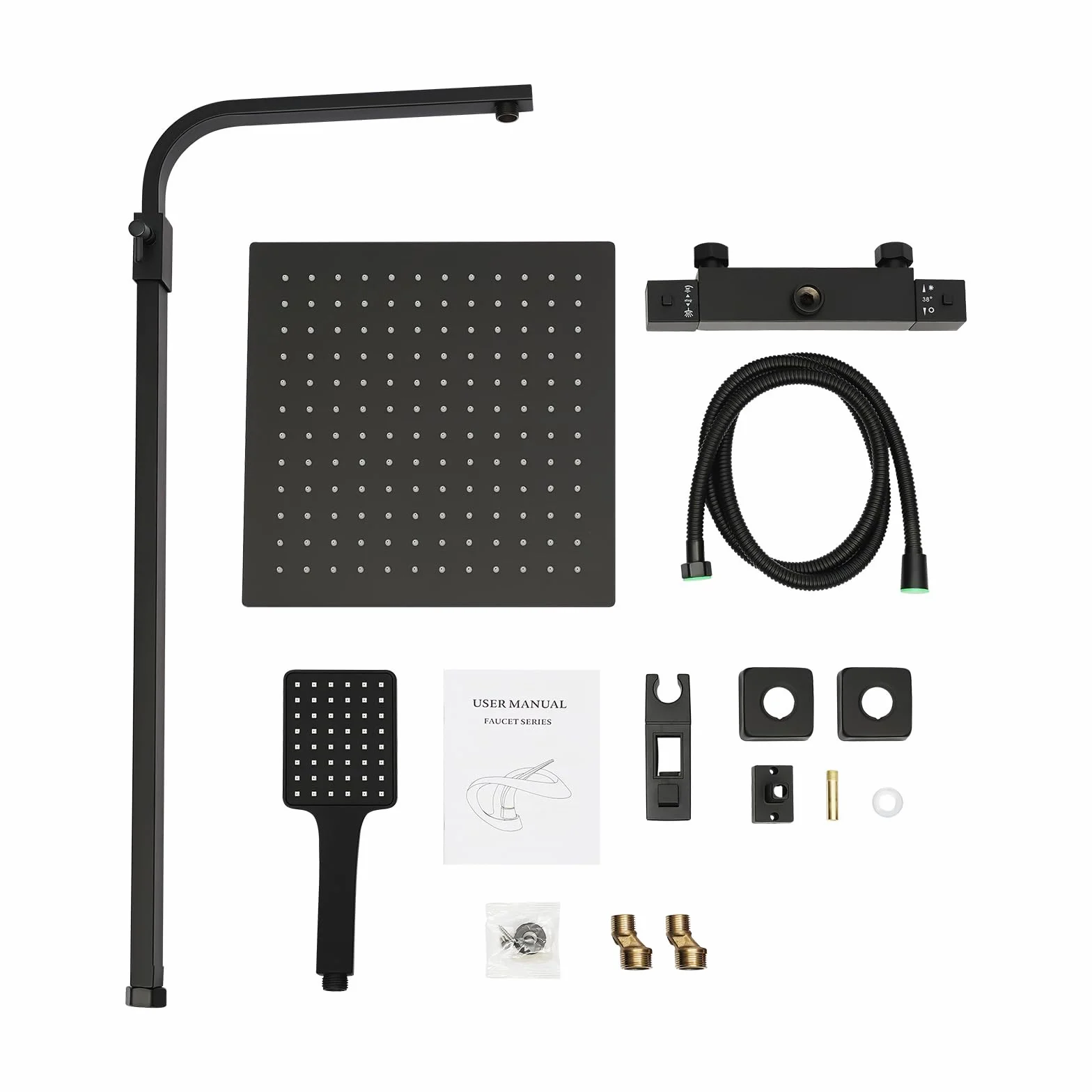 Zestaw prysznicowy, system prysznicowy bez armatury 2 w 1, czarny, deszczownica, bateria mieszakowa, stal nierdzewna, 30 x 30 cm, deszczownica i regulowana słuchawka prysznicowa do łazienki