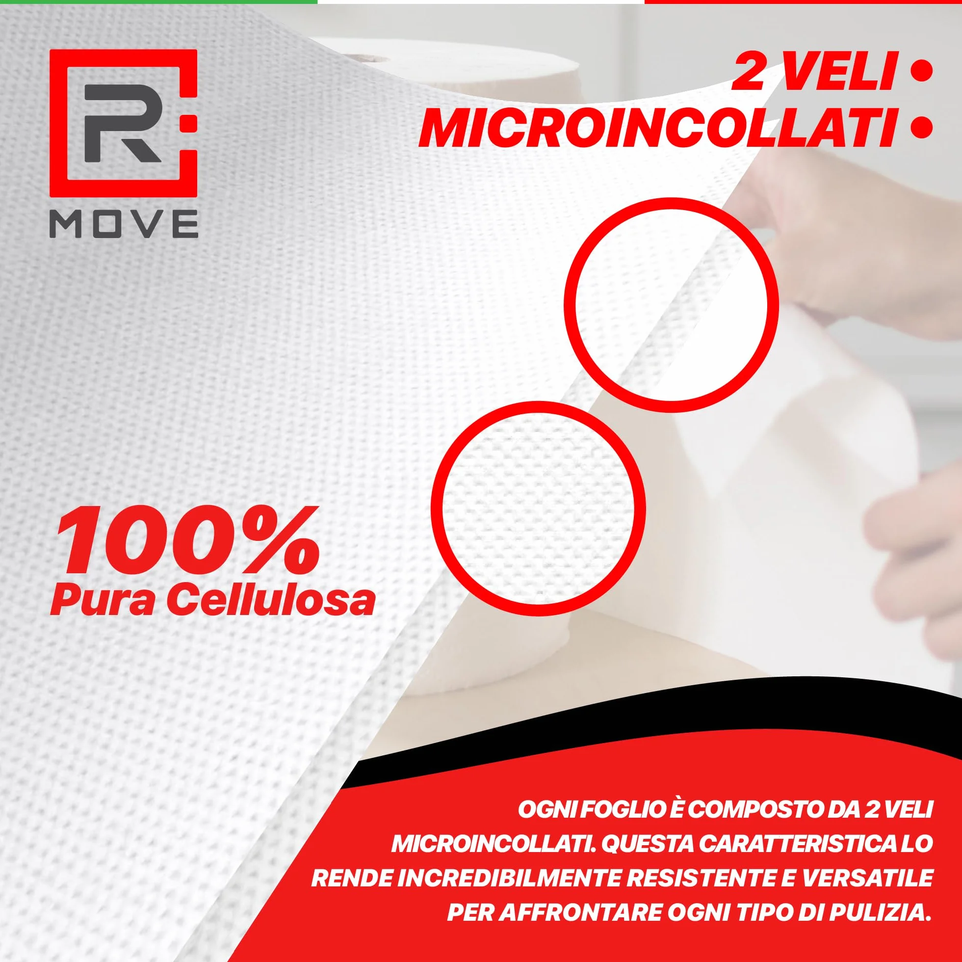 R MOVE 2 rolki papieru do suszenia 1,7 kg, łącznie 900 rozdarć, długa żywotność, bardzo mocna, 2-warstwowa rolka papieru do suszenia w rolkach z czystej celulozy, ręcznik papierowy, ręcznik kuchenny