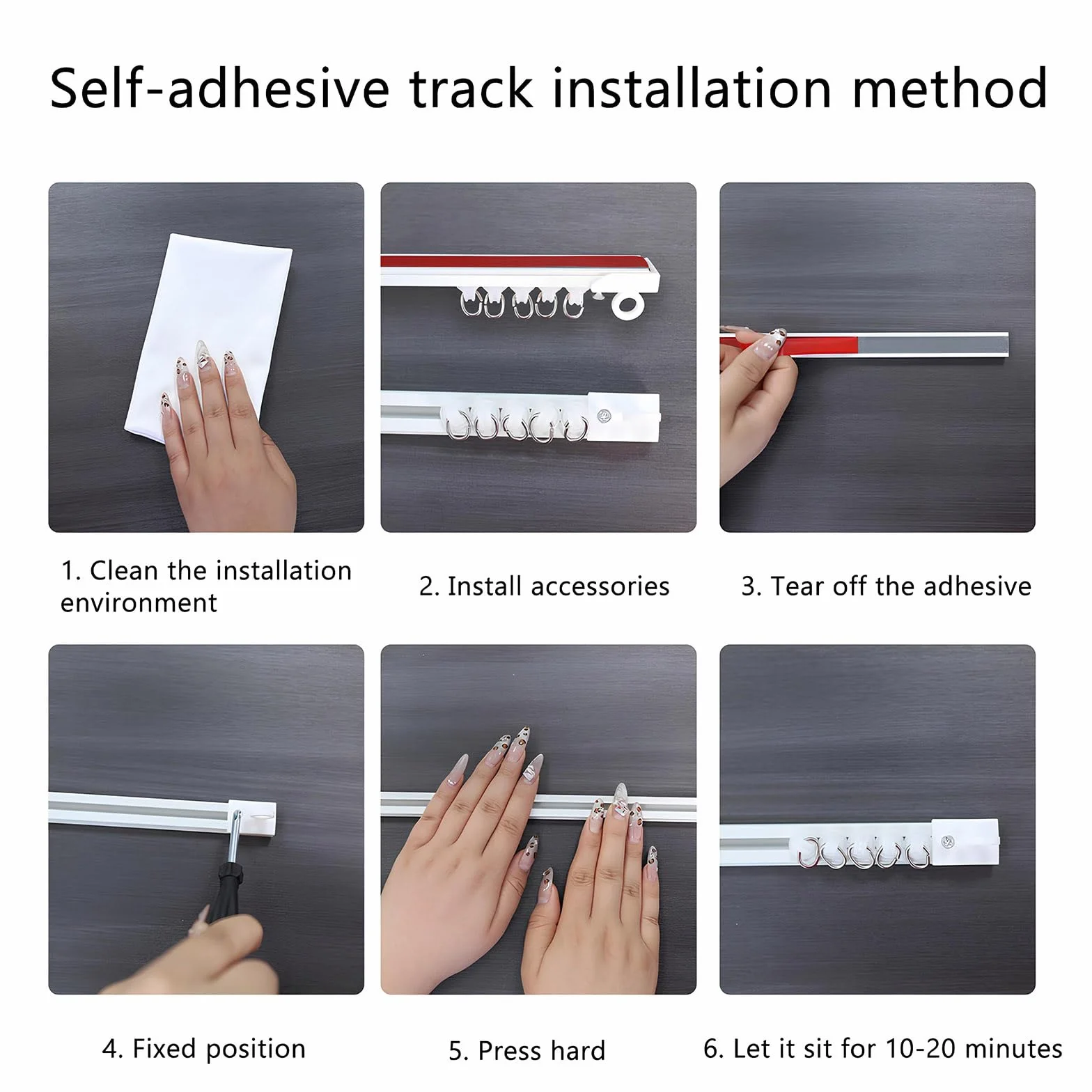 Samoprzylepny aluminiowy system szyn do zasłon, 3,4 m, sufitowy, do montażu na ścianie, gładko przesuwnych, do zasłon, przegródek, szafy, łazienki i okien