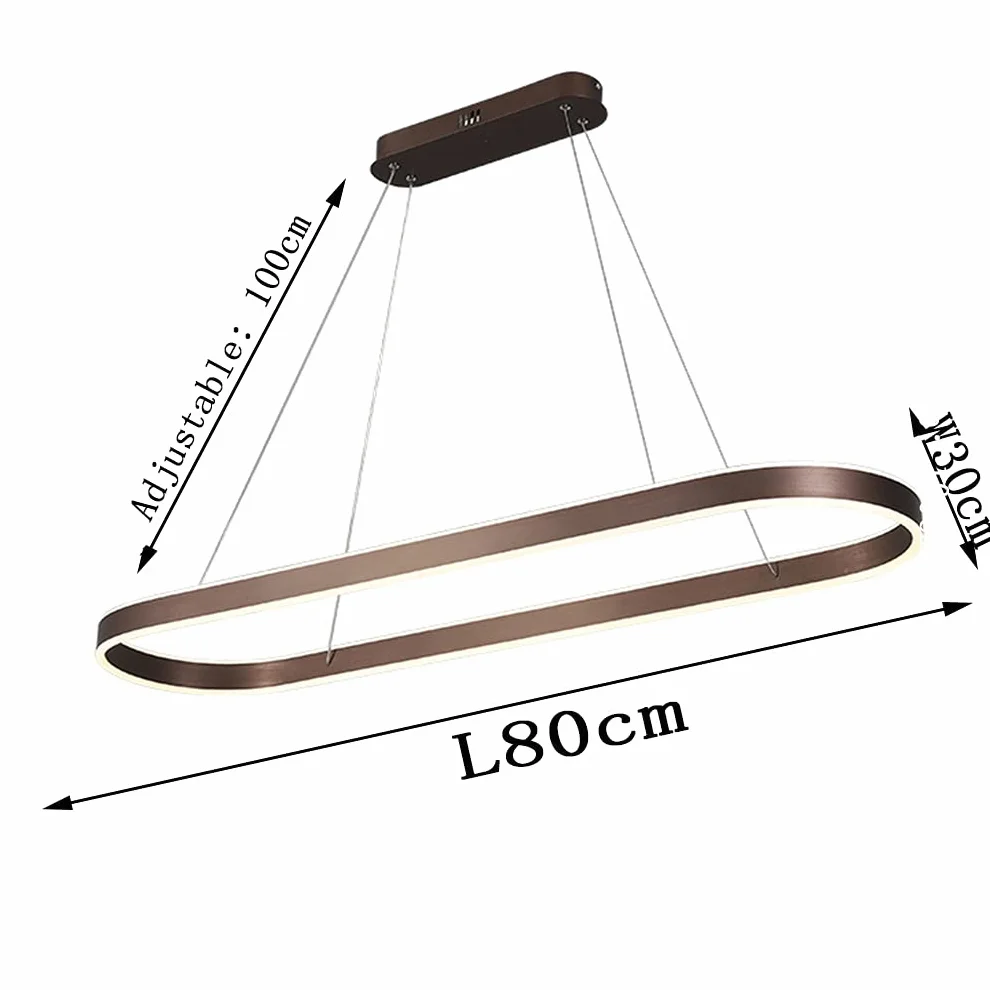 Nowoczesna Lampa Wisząca LED - Owalna, Ściemniana, Z Regulacją Wysokości Do Biura, Salonu, Sypialni, Kuchni, Baru, Jadalni - Dekoracyjna (Brązowa)