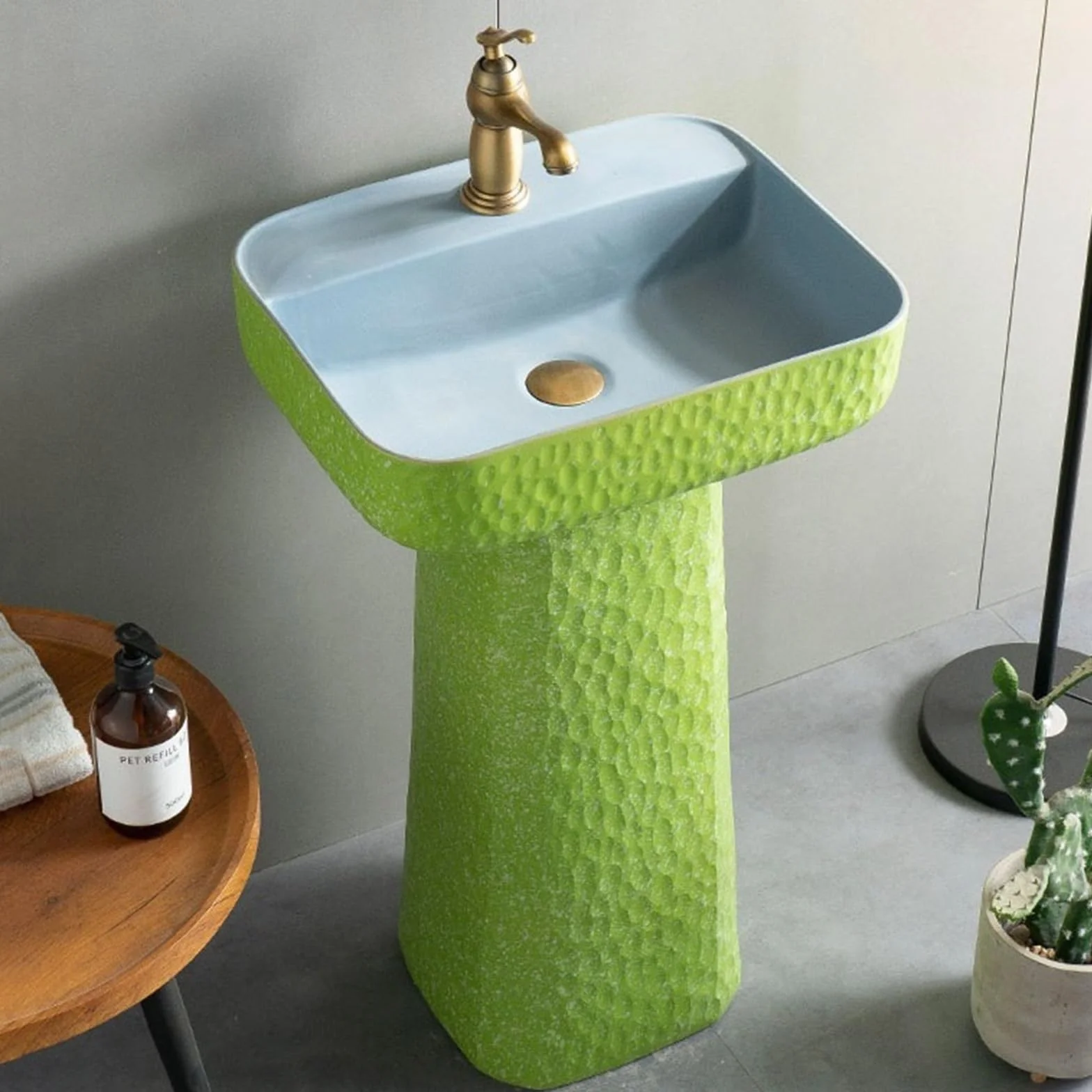 Umywalka Kolumnowa Z Pojedynczym Otworem Na Baterię, Ręcznie Robiona Ceramiczna Umywalka Nablatowa, Umywalka Dwuczęściowa, Umywalka Stojąca,E-One Size