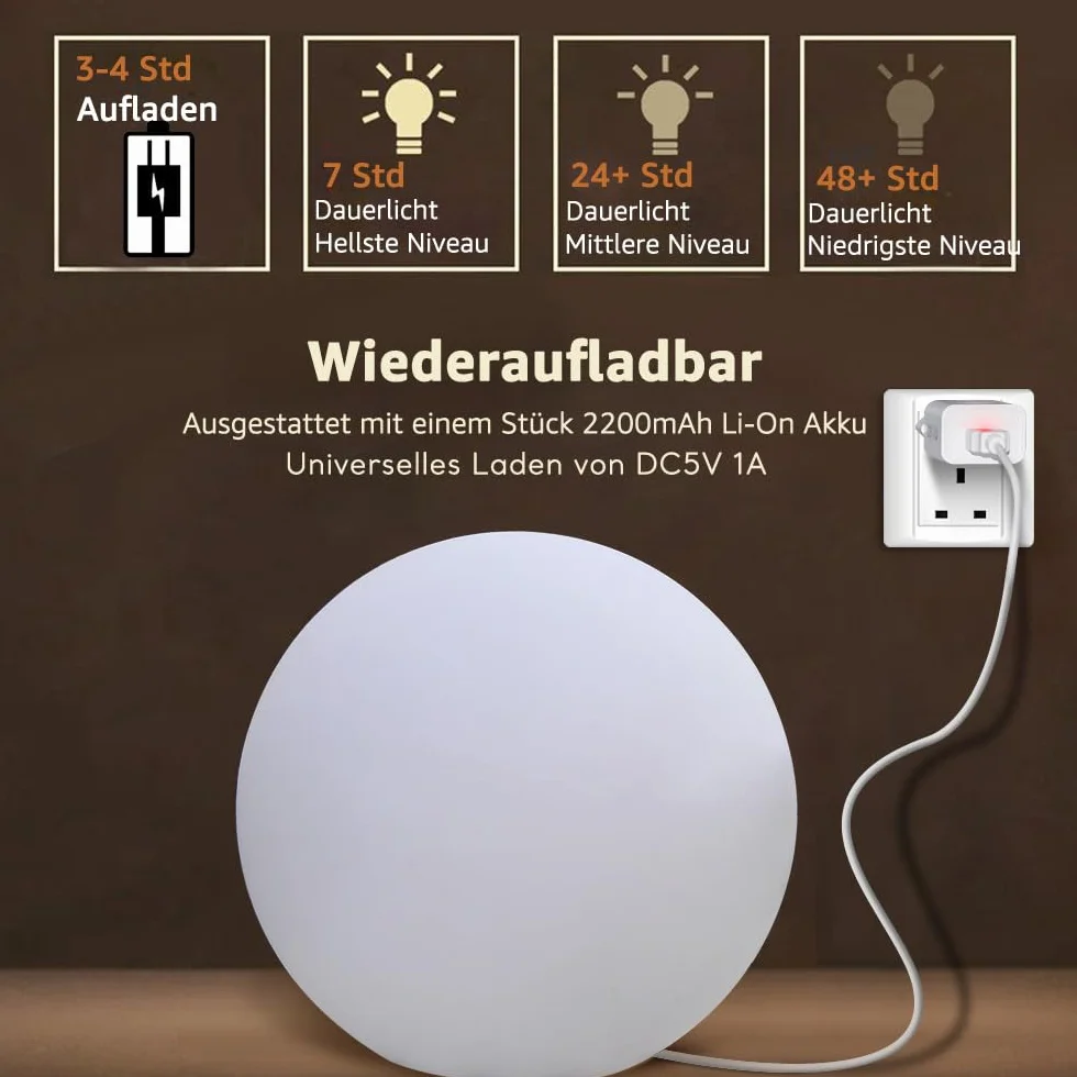 Mr.Go 40cm LED Kugelleuchte Wasserdichte Außenlampe mit Farbwechsel RGB 16 Farben Fernbedienung
