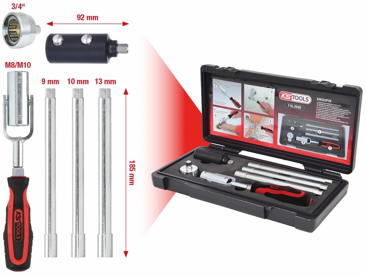 KS Tools 116.2050 Zestaw narzedzi do montazu umywalek 6-szt