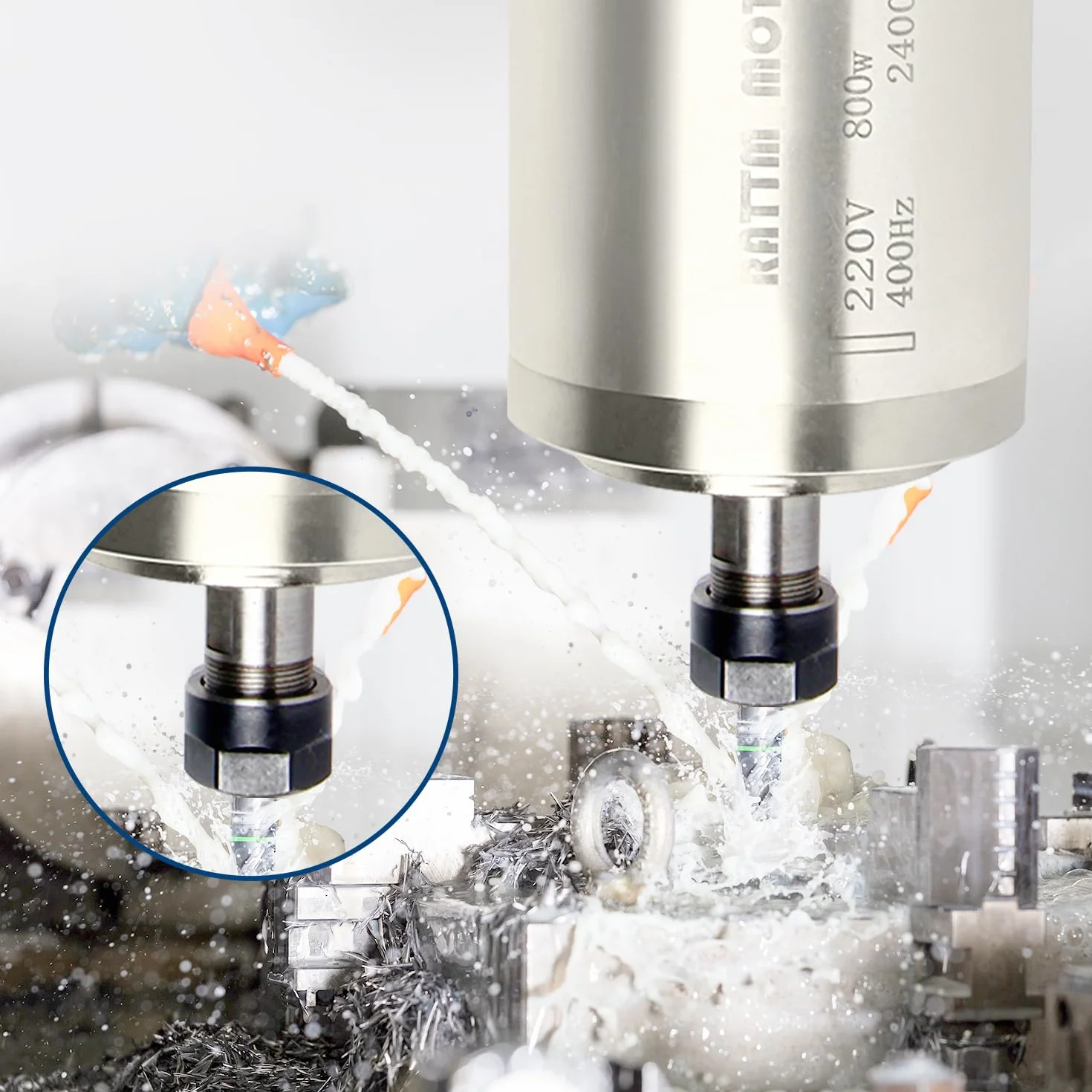 RATTMMOTOR Silnik wrzecionowy 0,8 kW, 800 W CNC wrzeciono chłodzone wodą 65 mm 220 V wodoodporne wrzeciono frezujące 24000RP 400HZ ER11 do frezarki do grawerowania CNC