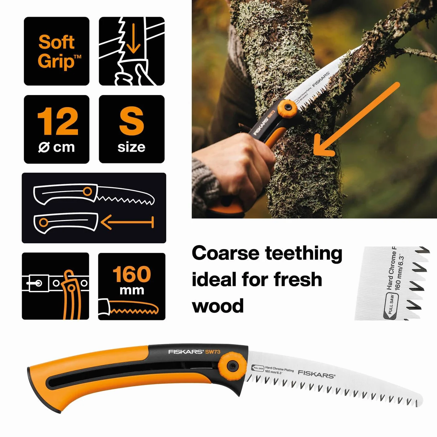 Fiskars Xtract Piła do Gałęzi, Czarny/Pomarańczowy, 16 cm