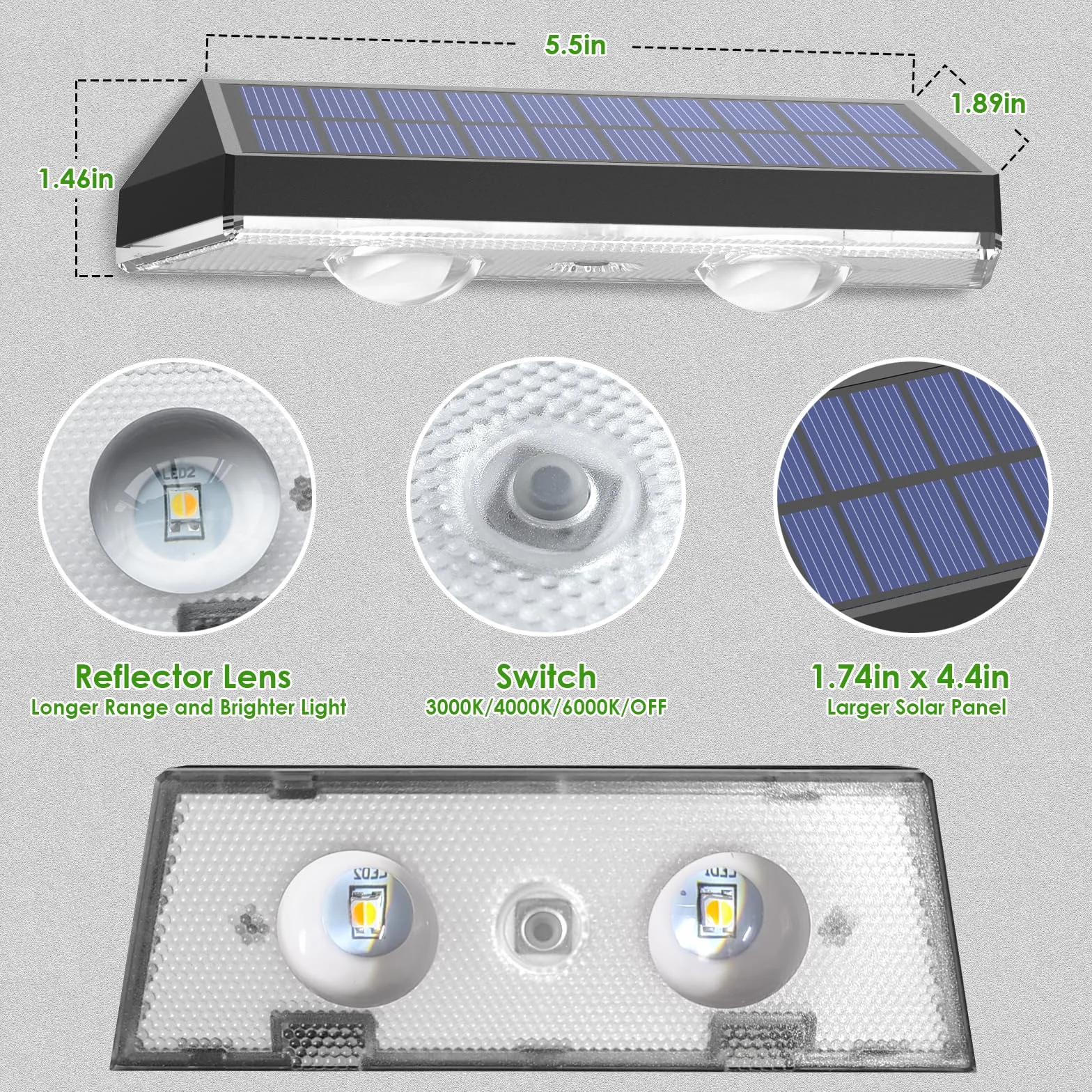 Auting Lampa solarna ścienna IP65 8 szt. 3 tryby ciepłe/zimne białe światło