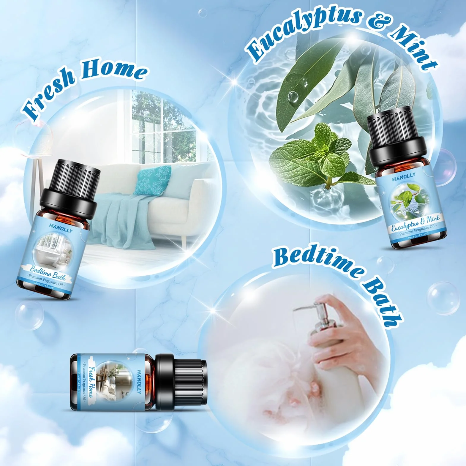 Hanolly Zestaw Olejków Eterycznych Do Prania 6 x 10 ml Naturalne Czyste Olejki Zapachowe