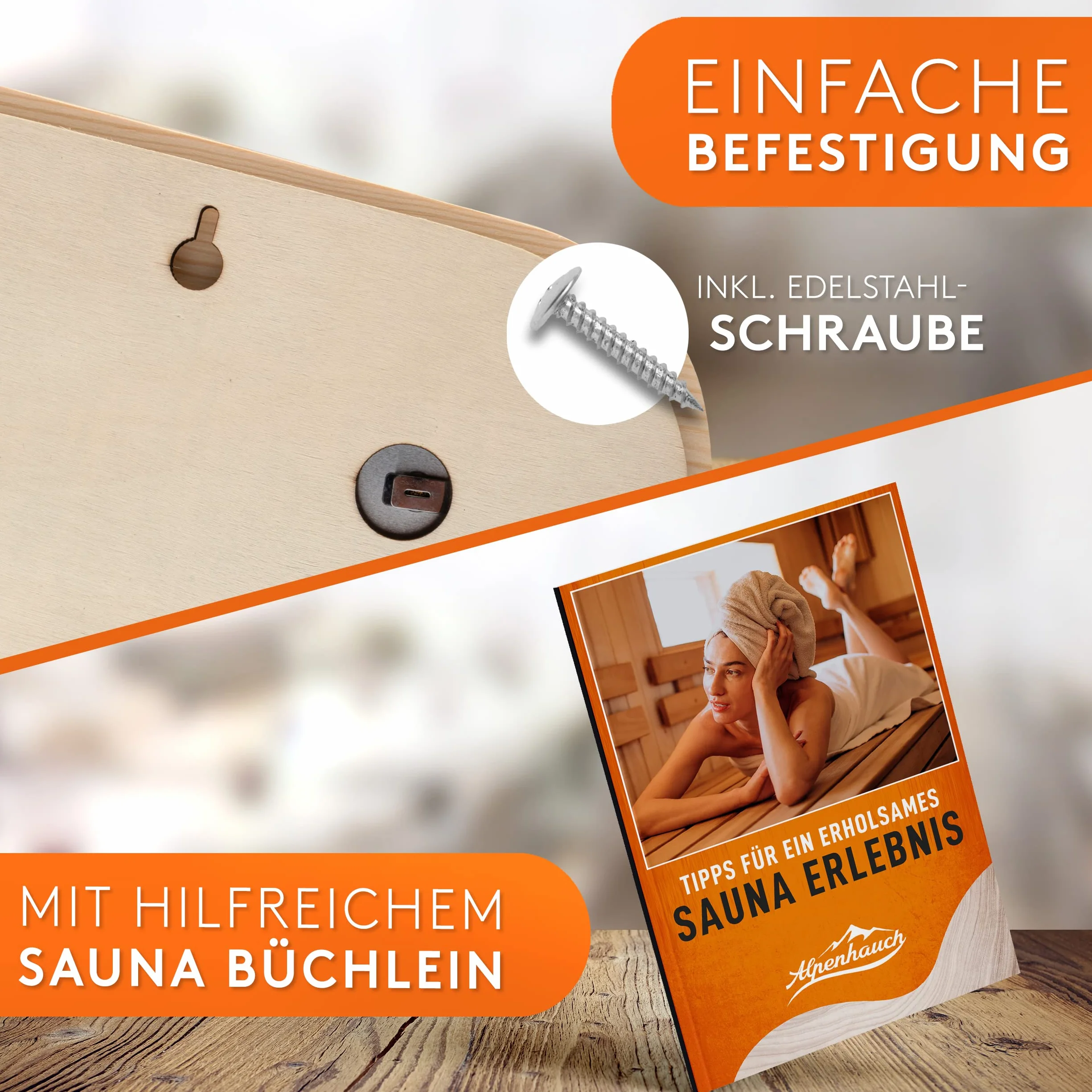 ALPENHAUCH Termometr Hygrometer do Sauny Drewno 2w1 z Hartowanym Szkłem Automatyczna Kalibracja