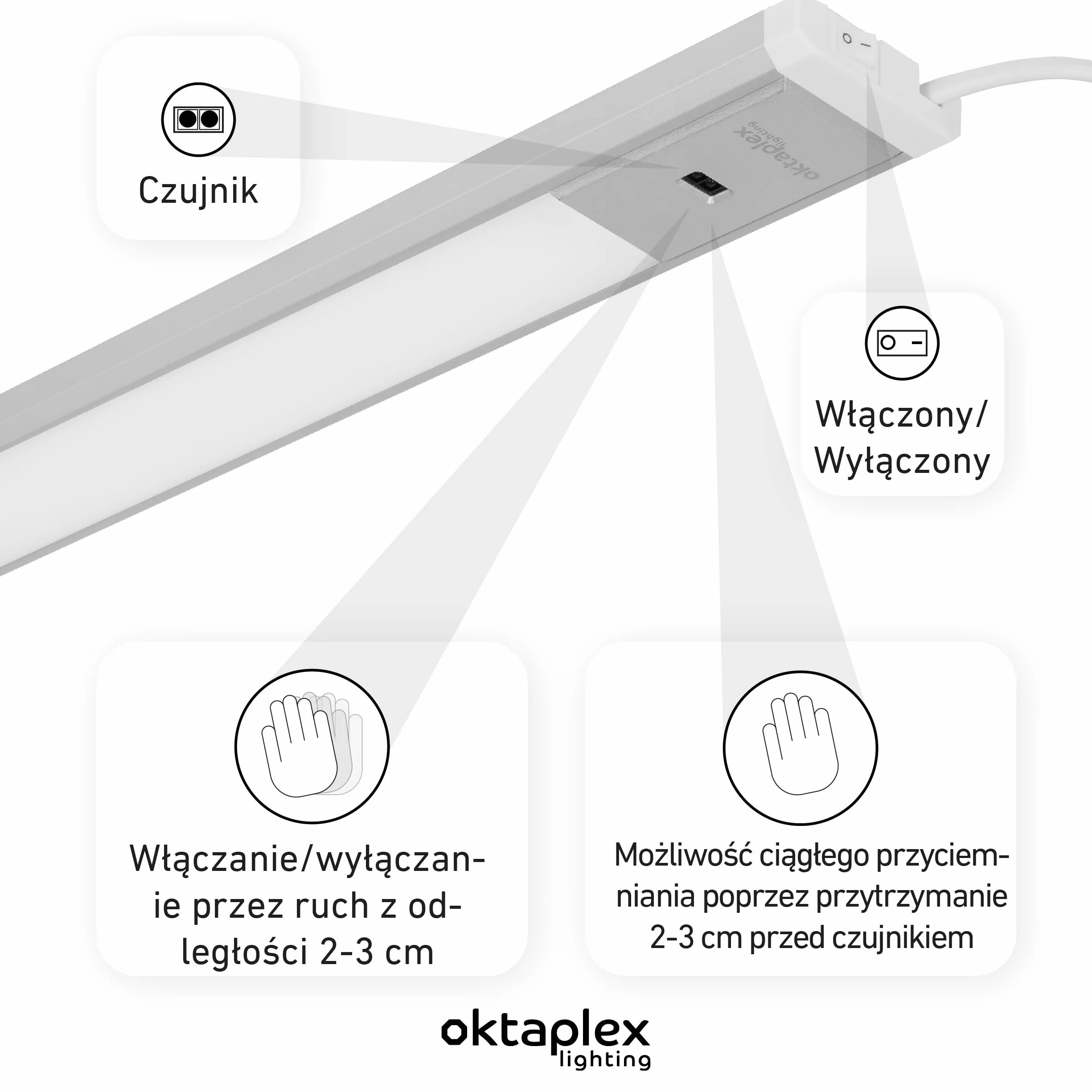 Oktaplex Riva oświetlenie szafki kuchenne LED 90cm 730lm 10W ściemniania ciepła biel srebrny