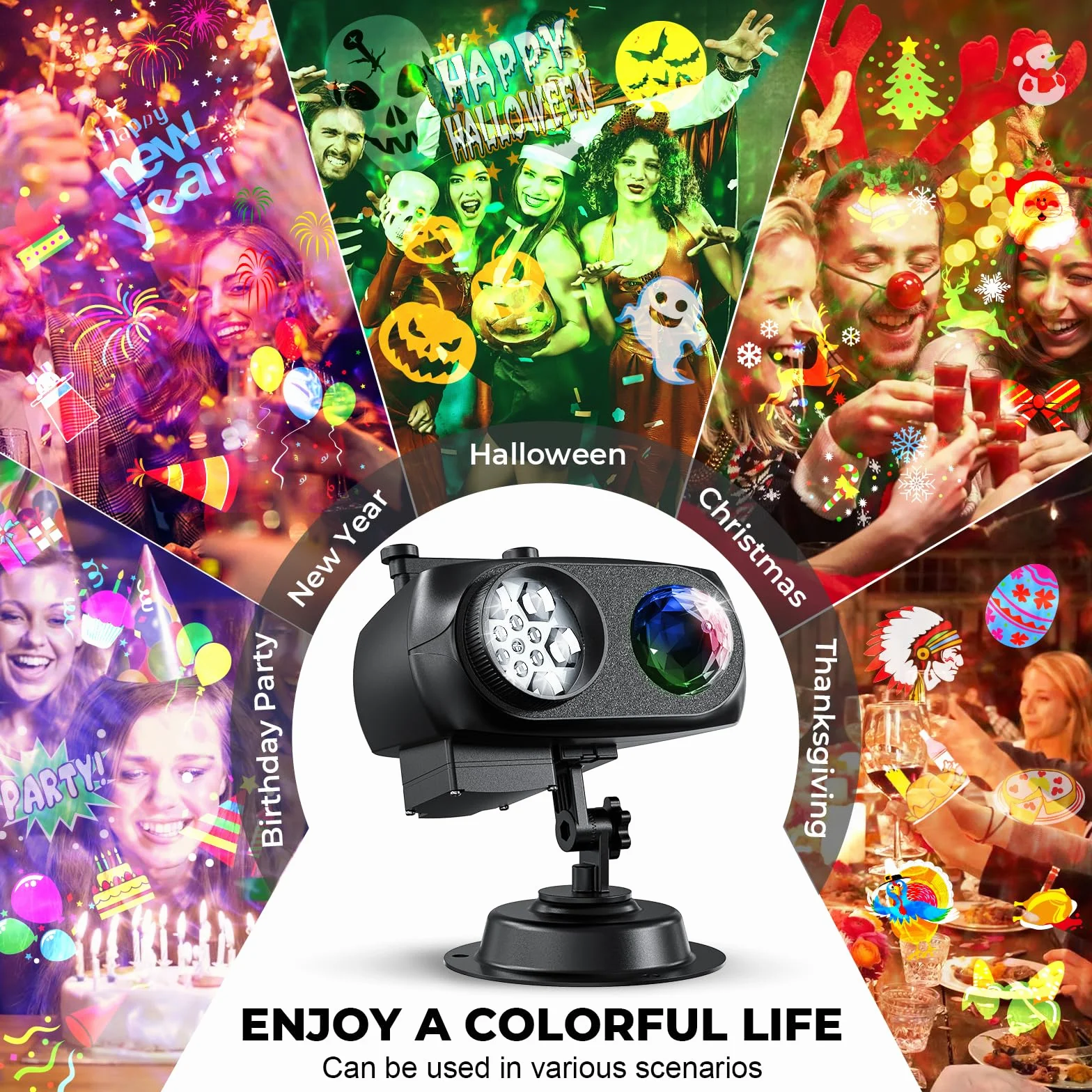 Projektor bożonarodzeniowy, wodoszczelny, IP44, 15 W, jasny efekt HD Ocean Wave Effect, 12 slajdów, 96 nieblaknących, na prezent, Halloween, Boże Narodzenie, dekoracja projektora LED