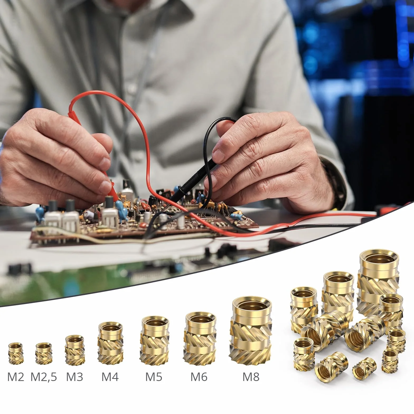 ORTAVA Wkład gwintowany M8, 20 sztuk, mosiężne nakrętki radełkowane, M8 × 15 × 10 mm, gwintowane wkładki do części z tworzywa sztucznego pod wpływem ciepła lub ultradźwięków w częściach drukarki 3D