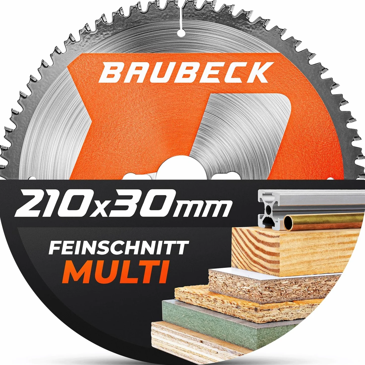 BAUBECK Brzeszczot 210x30 +25,4mm Pierścień mocujący 1,8mm do cięcia drewna, 60 zębów kompatybilny z pilami skrawającymi Parkside, Einhell, Scheppach, Lux, brzeszczot 210x30, brzeszczot do piły