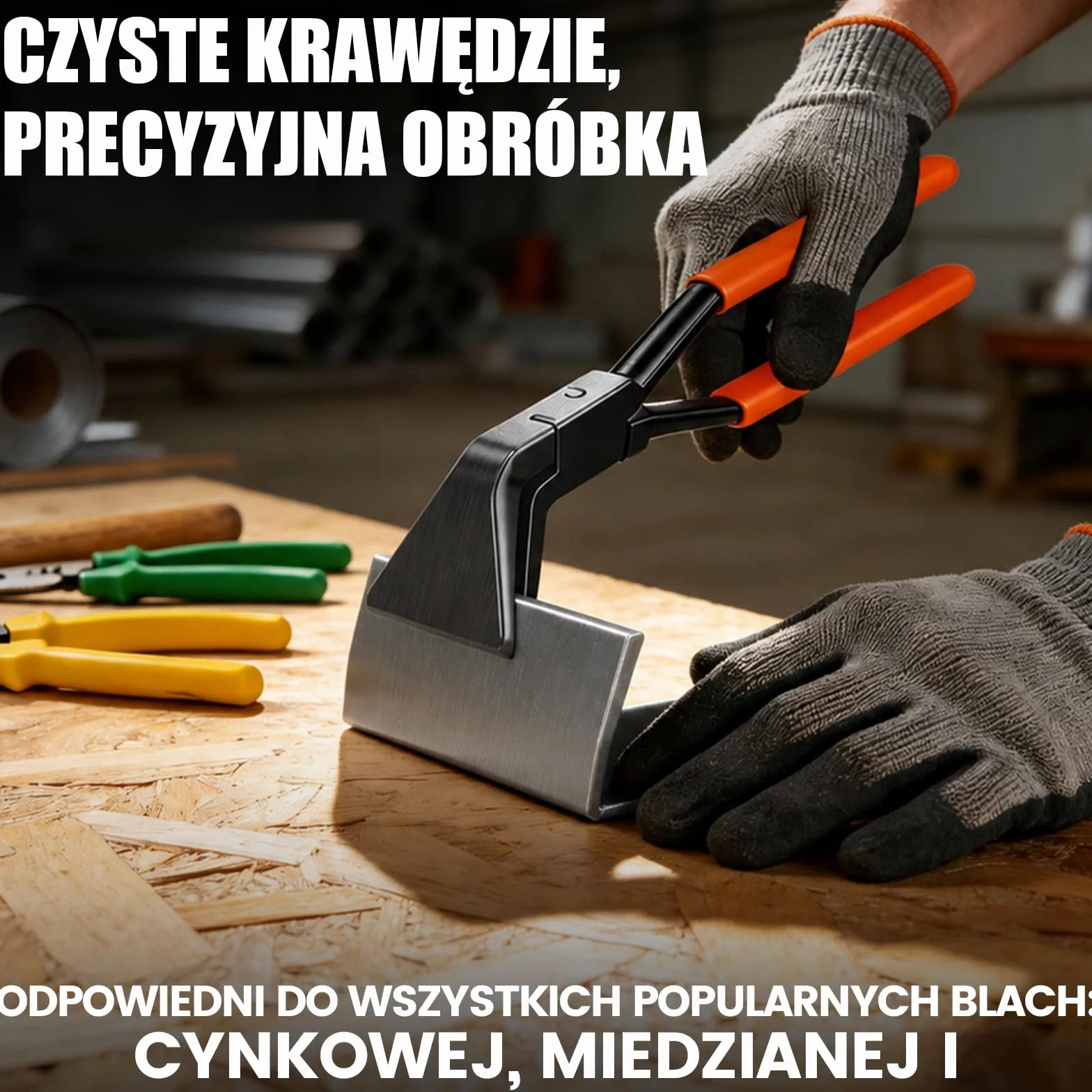 Szczypce do zaginania blachy, zestaw 3 sztuk szczypiec do cięcia prostych 0°, kątowe 45° i 90, ok. 55 mm szerokość szczęk 280 mm długość szczypce do gięcia, stal węglowa czarna oksydowana, narzędzie dachowe Spengler