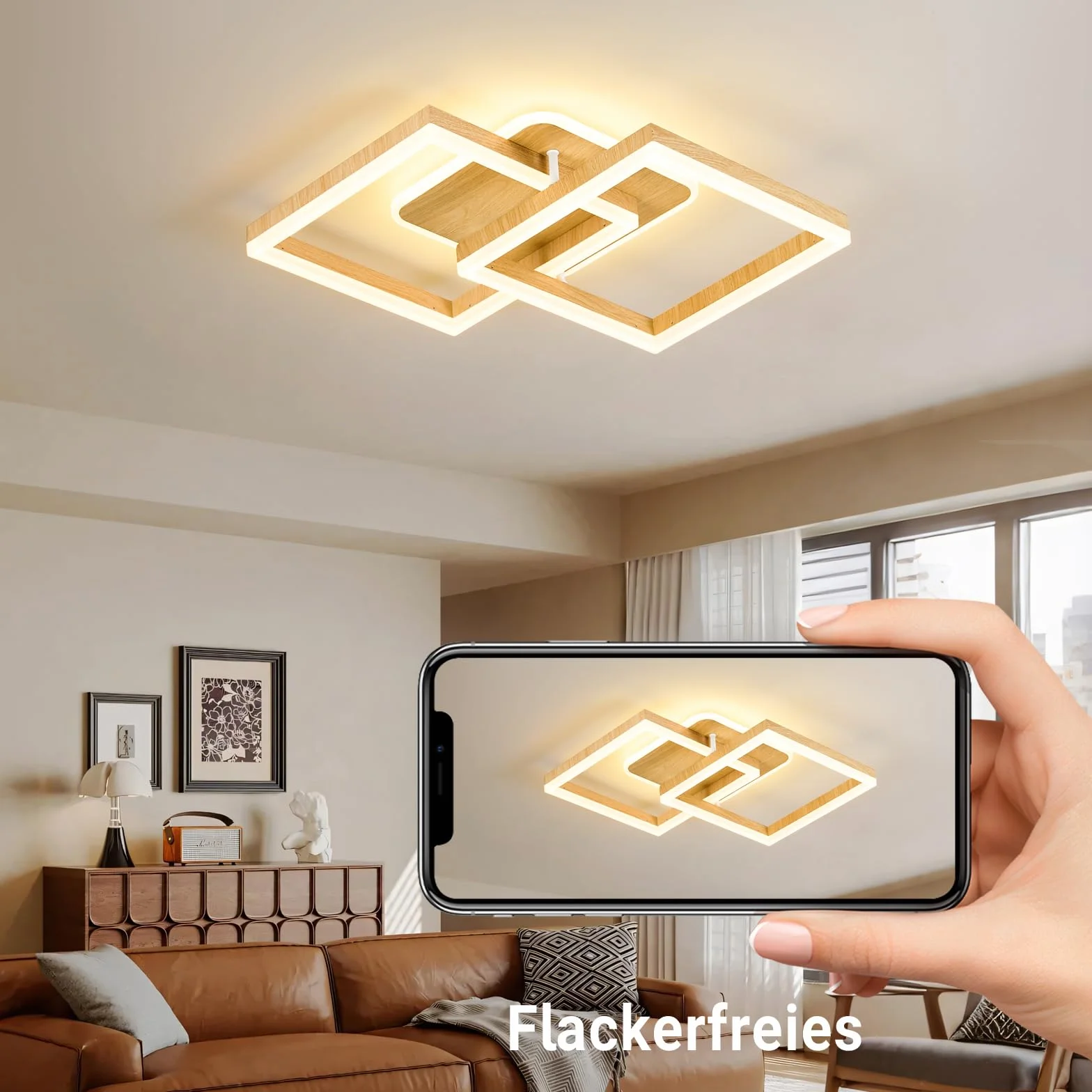 ANTENLICHT Lampa sufitowa LED do salonu, nowoczesna, geometryczna, 40 W, z pilotem zdalnego sterowania, bezstopniowe ściemnianie, 3000-6500 K, lampa sufitowa z metalu, do salonu, sypialni, wygląd