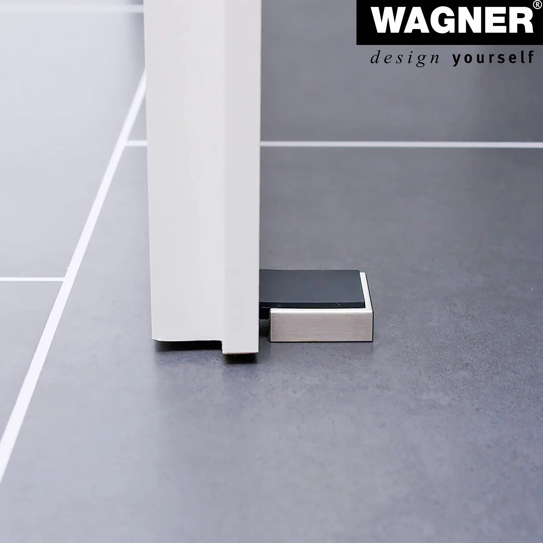 Wagner designerski stoper do drzwi podłogowych i ściennych SCREW OR GLUE/wkręcanie lub klejenie – 47 x 40 x 13 mm, szczotkowany metal, wygląd stali szlachetnej, kauczuk termoplastyczny, czarny, cena
