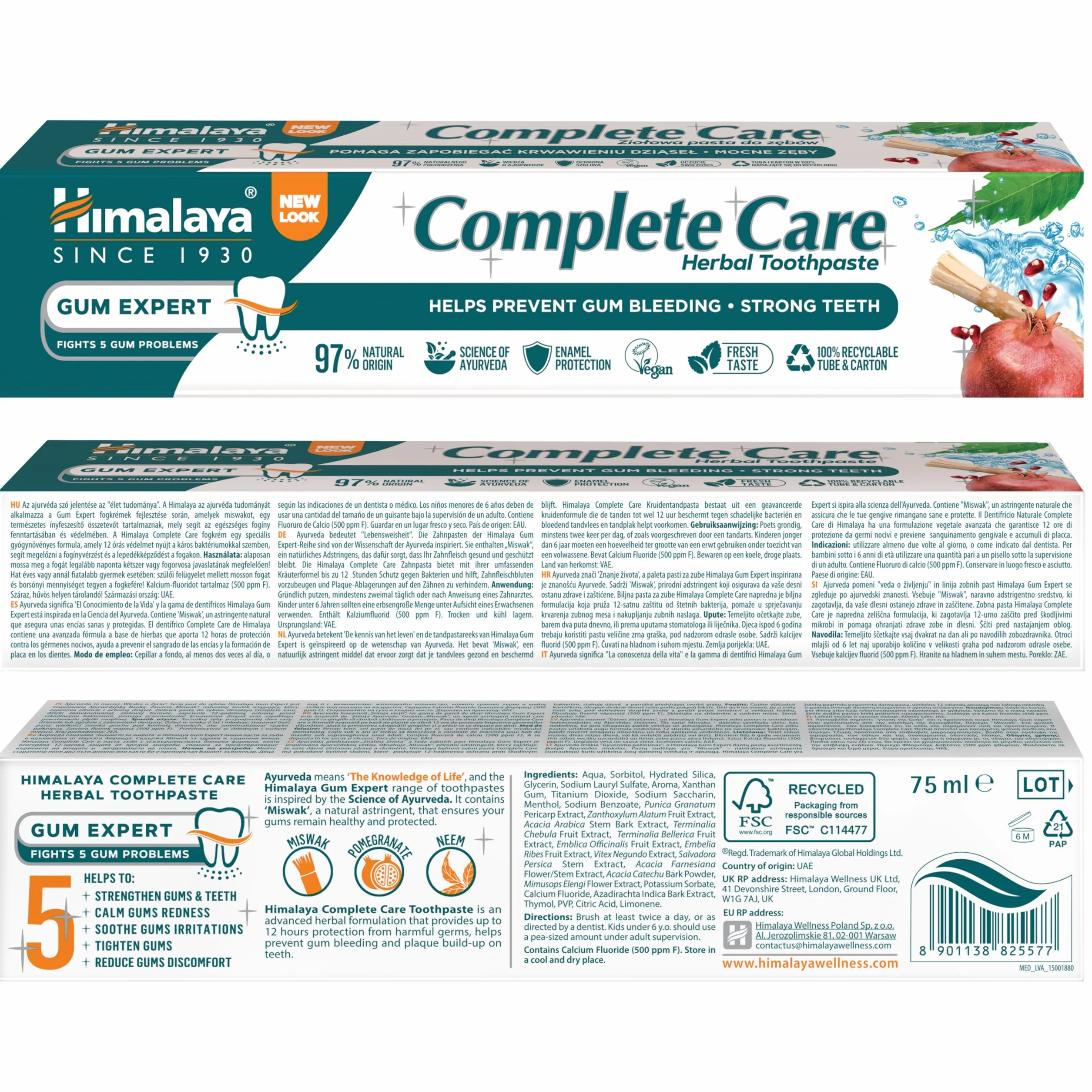Himalaya Herbals Complete Care Herbal Gum Expert Toothpaste 75ml e - 100% Vegetarian & Free from Parabens