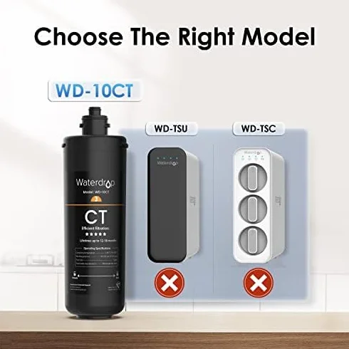 Waterdrop WD-10CT Filtr do wody pod zlewem, Wymiana dla Waterdrop TSA i TSB 3-stopniowego systemu filtra do wody pod zlewem