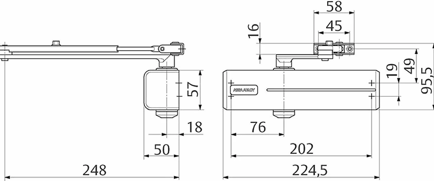 TESA DC120 samozamykacz, EN 4, do 80 kg, ramię przegubowe, Czarny RAL 9005, montaż nawierzchniowy, regulowana prędkość i domknięcie