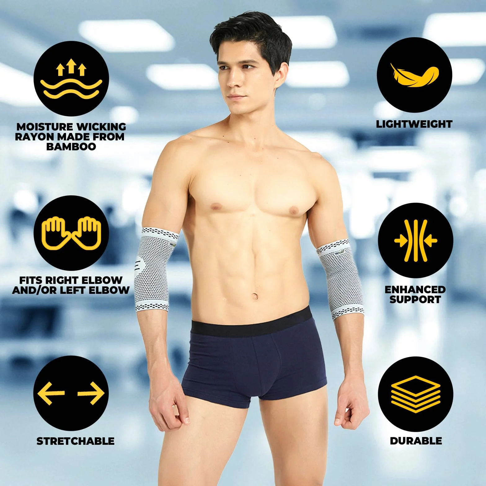 Neotech Care - Bandaż na łokieć - włókna bambusowe i dzianina 3D - elastyczna i oddychająca - do golfa, tenisa, sportu - na prawą lub lewą rękę (Szary, 1 jednostka, M)