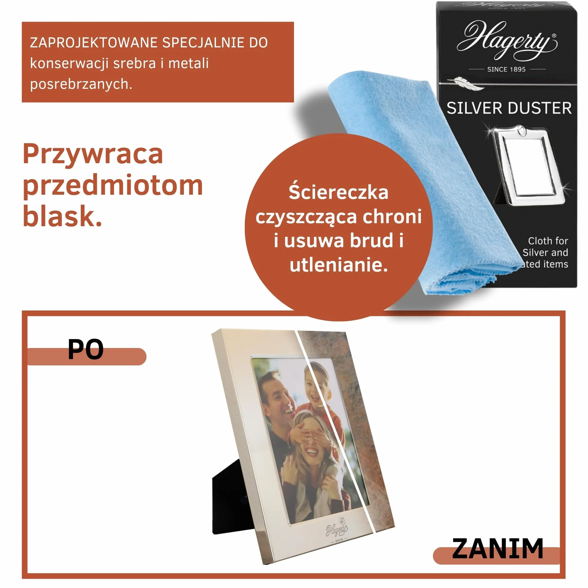 Hagerty Silver Duster Ściereczka czyszcząca srebro z ochroną przed nalotem 55x36cm I Impregnowana ściereczka do polerowania srebra z bawełny I Ściereczka do srebra i posrebrzanego metalu