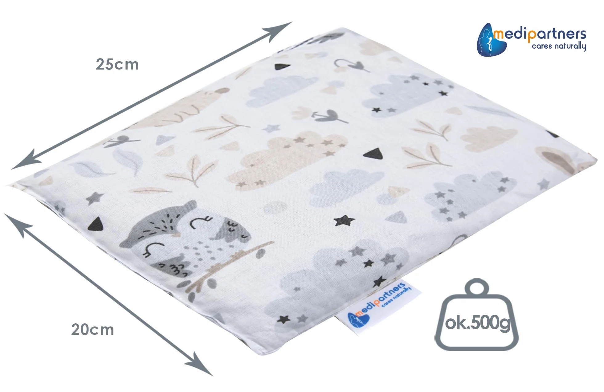 Medi Partners Termofor Pestki wiśni Poduszka rozgrzewająca 500g Prostokąt 20x25 Naturalny Ekologiczny Terapia ciepłem zimnem 100% Bawełna (Polana)