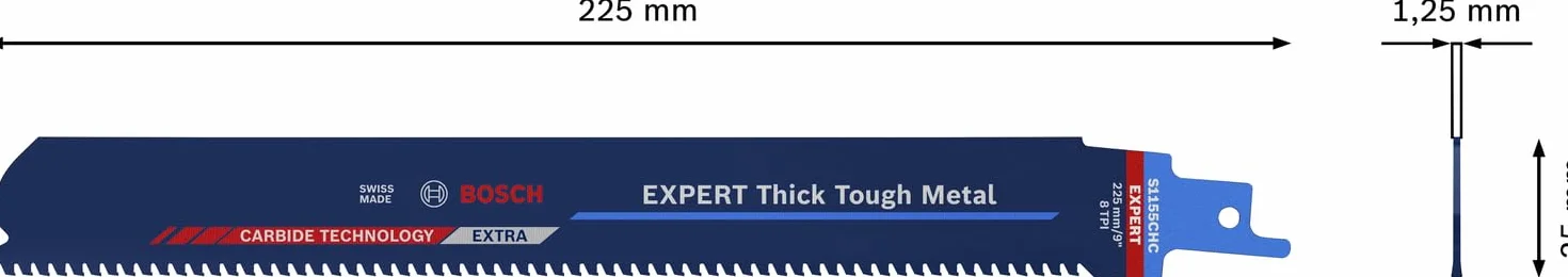 Bosch 1x Brzeszczoty do piły szablastej EXPERT Thick Tough Metal S1155CHC (do Twarda stal, Żeliwo, Długość 225 mm, Professional Akcesoria Piła szablasta)