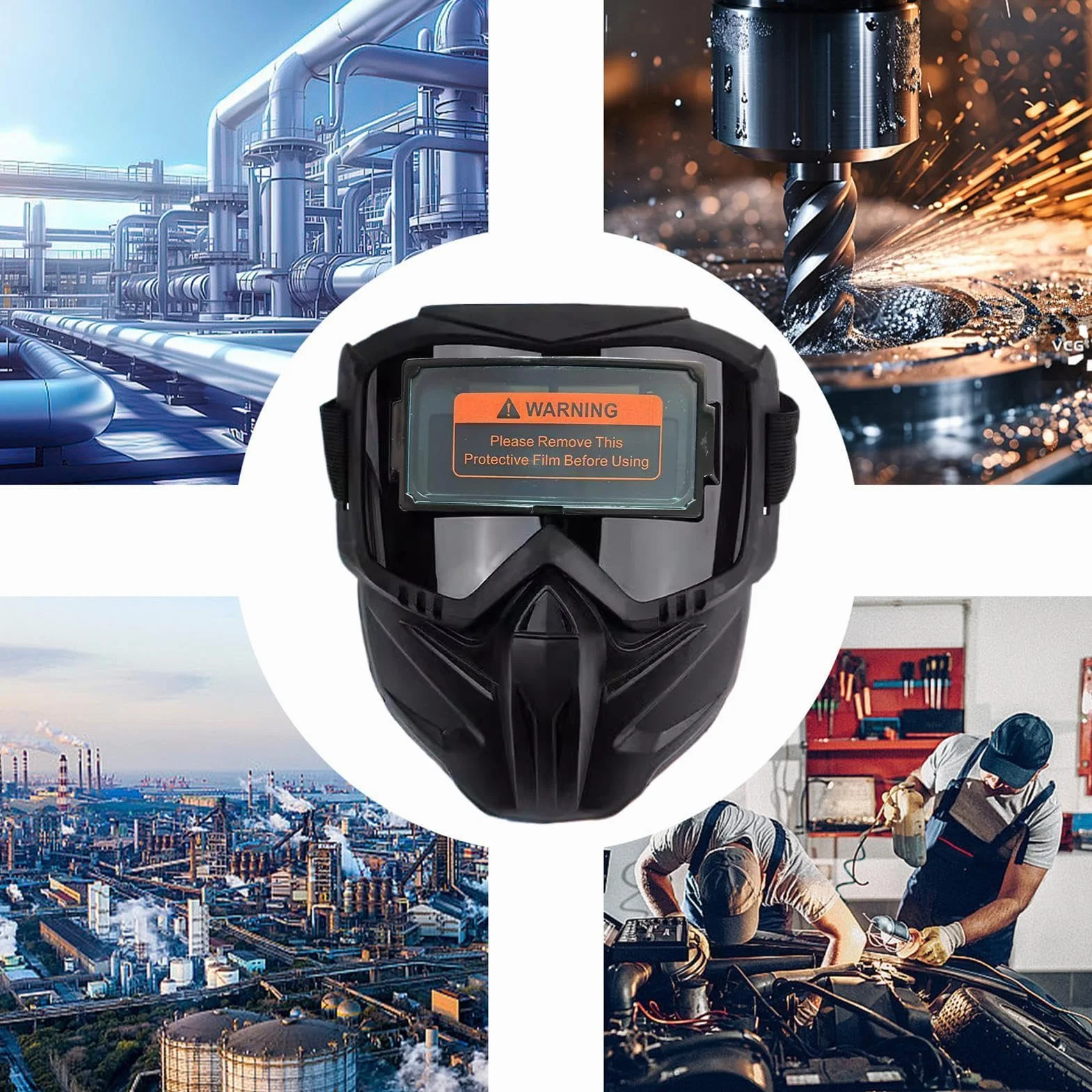Kask spawalniczy z automatycznym przyciemnianiem, antyodblaskowy, osłona na całą twarz, do prac spawalniczych, odporne na wysokie temperatury, regulowane wygodne dopasowanie, sprzęt bezpieczeństwa do