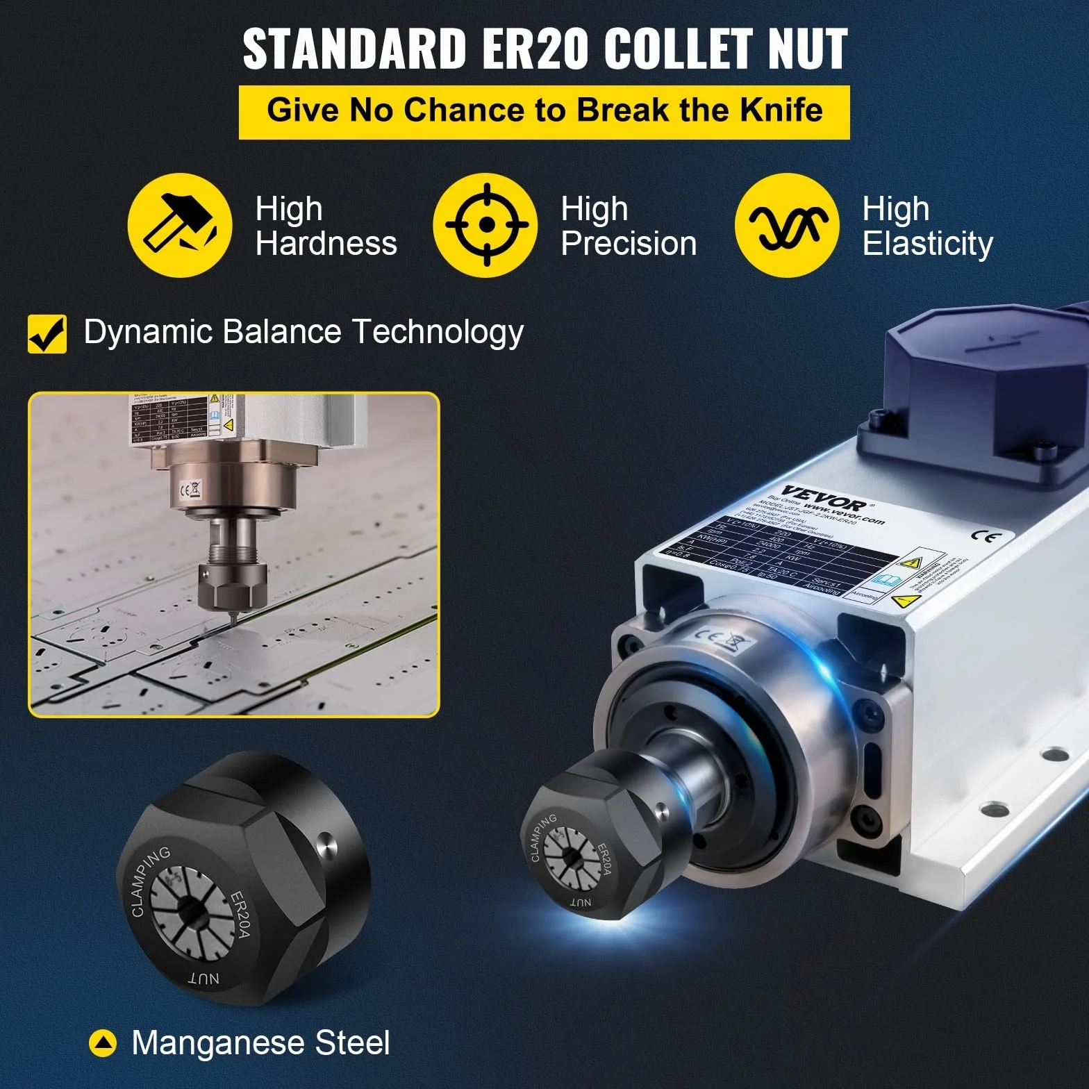 2.2KW CNC kwadratowy chłodzony powietrzem silnik wrzeciona ER20 Collet 4 łożyska przetwornica częstotliwości Router frezarka grawerująca