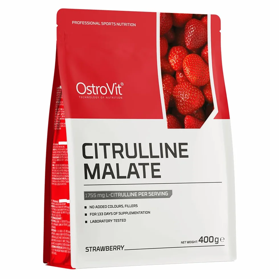 OstroVit Cytrulina | 400 g | Jabłczan L-Cytruliny | 2700 mg na porcję | Truskawkowy Smak | Bez Cukru | 133 Porcje | Wegański Suplement Diety