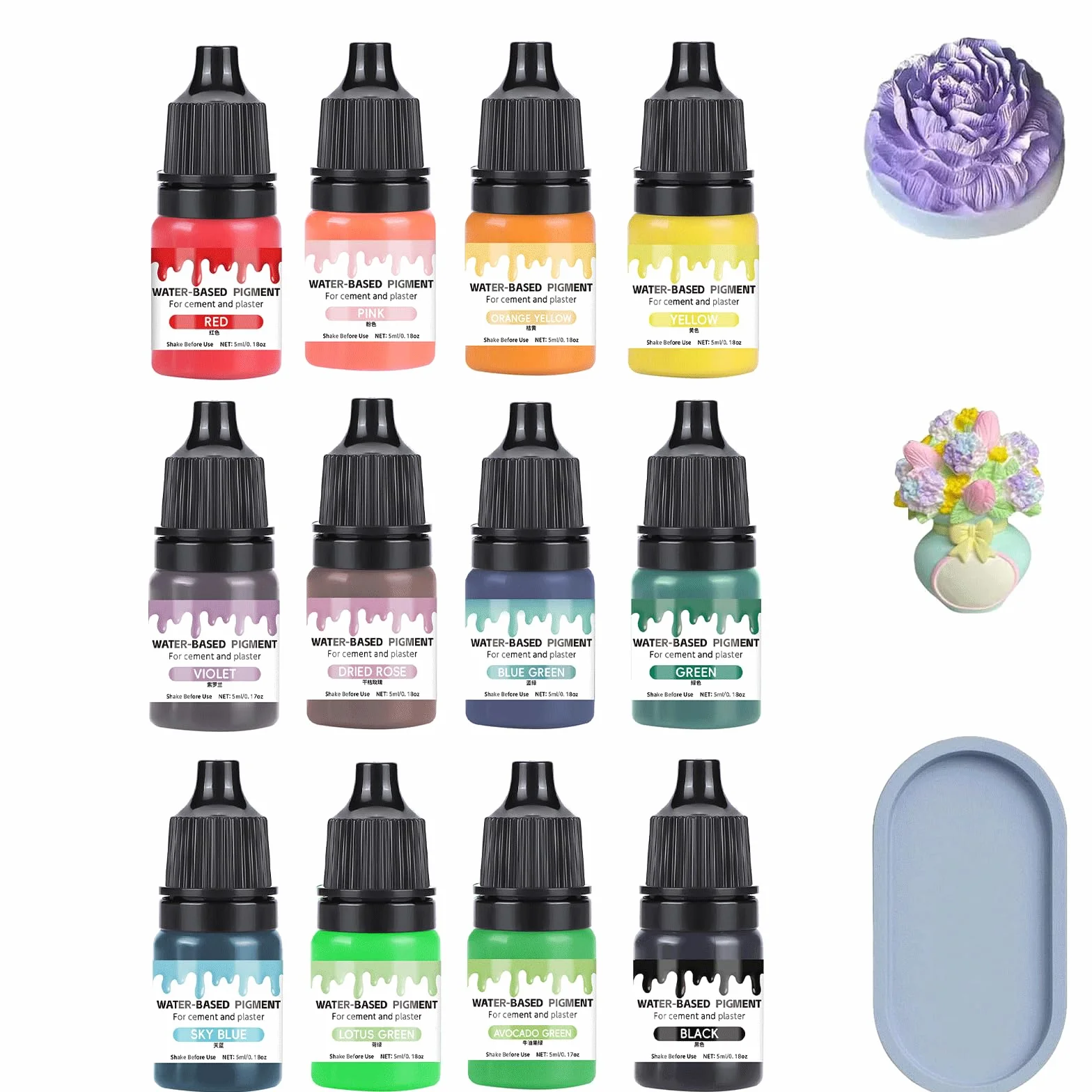 LEMONSTONE 12 sztuk pigmentów do proszku odlewniczego, 5 ml, farba w proszku, wysoko skoncentrowane pigmenty barwiące do modelarstwa, pigment na bazie wody, pigment na bazie wody do farb betonowych