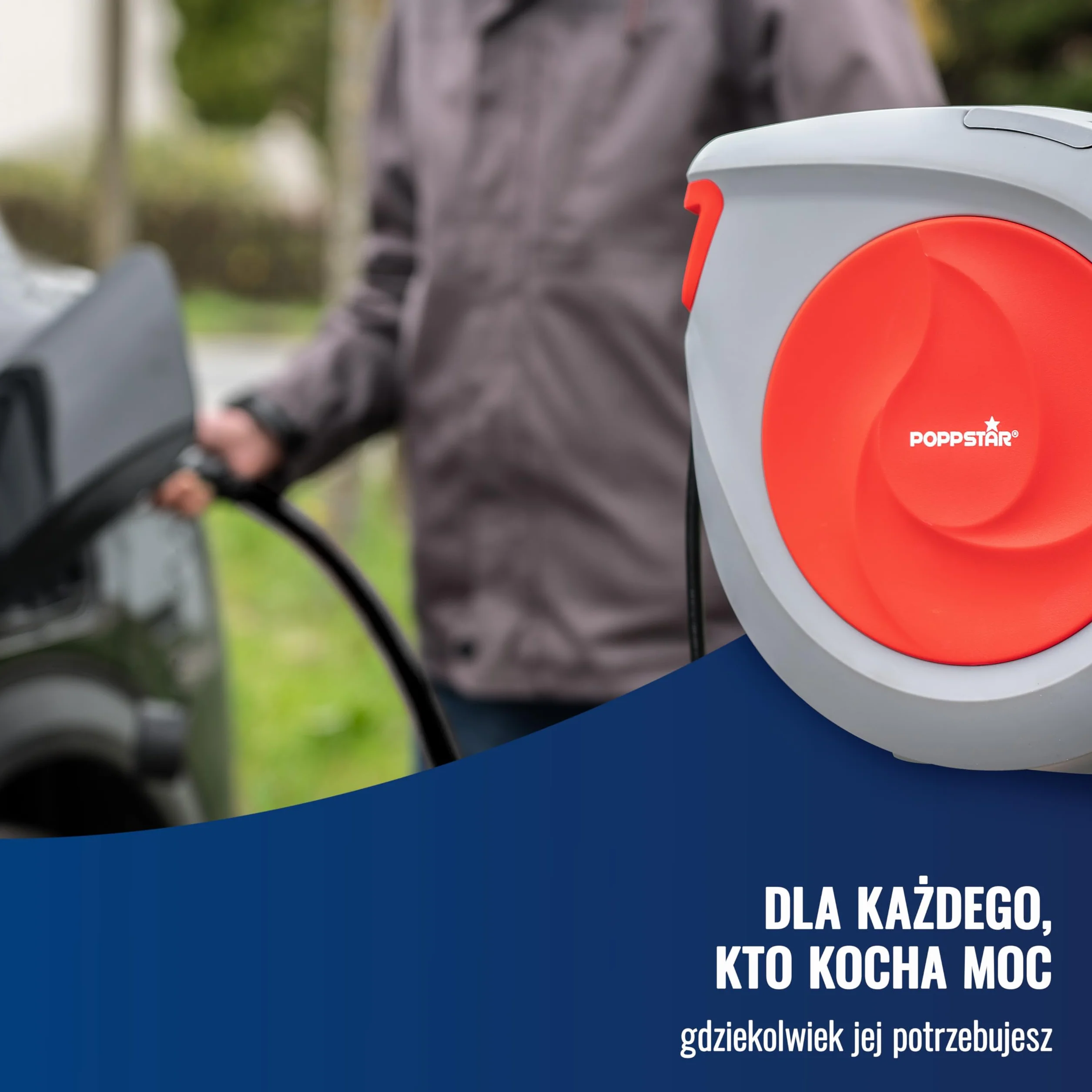 Poppstar kabel zwijany automatycznie na bębnie, dł.kabla: 20 m + 2 m (maks. 2500 W) automatyczny zwijacz kabla IP20, do montażu na ścianie i suficie