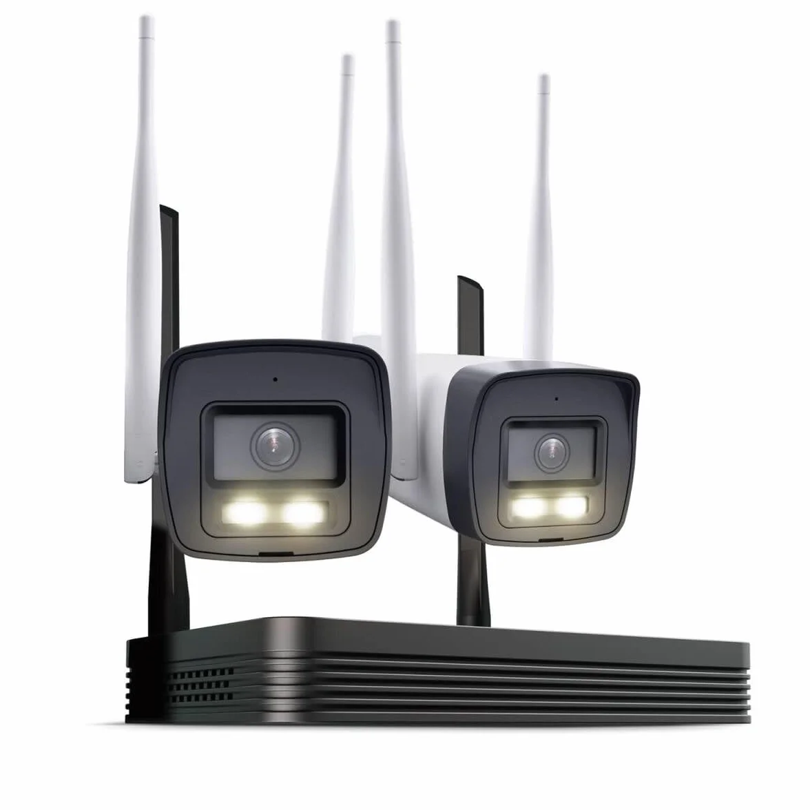 HiLook Zestaw do monitoringu WLAN do użytku na zewnątrz, 2 x 4 MP kamery Bullet, WiFi NVS z gniazdem micro-SD, kompletny zestaw do użytku na zewnątrz, rozpoznawanie ludzi i pojazdu, widoczność w nocy