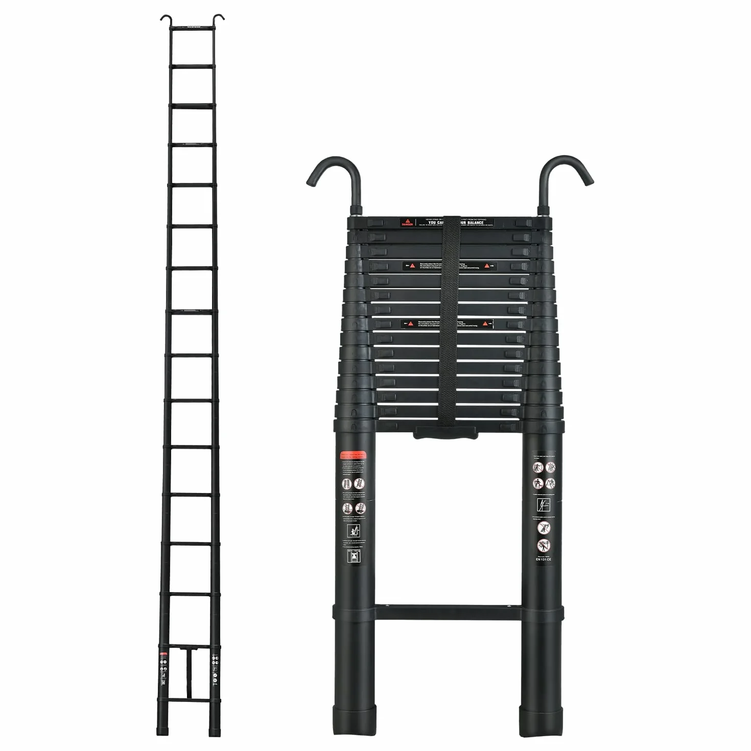 20,3 FT/6.2M Aluminiowa drabina teleskopowa z 2 zdejmowanymi haczykami, składane schody do użytku na zewnątrz, uniwersalne schody chowane na poddaszu, Maksymalna pojemność 330 funtów