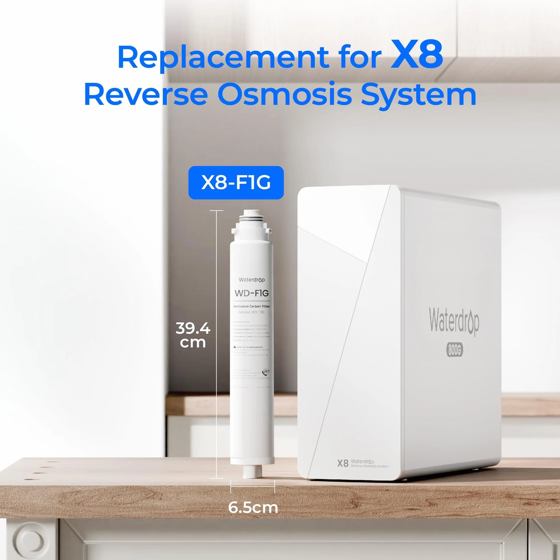 Waterdrop Filtr WD-F1G, zamiennik do systemu odwróconej osmozy WD-X12-Generic i WD-X8, okres użytkowania 6 miesięcy