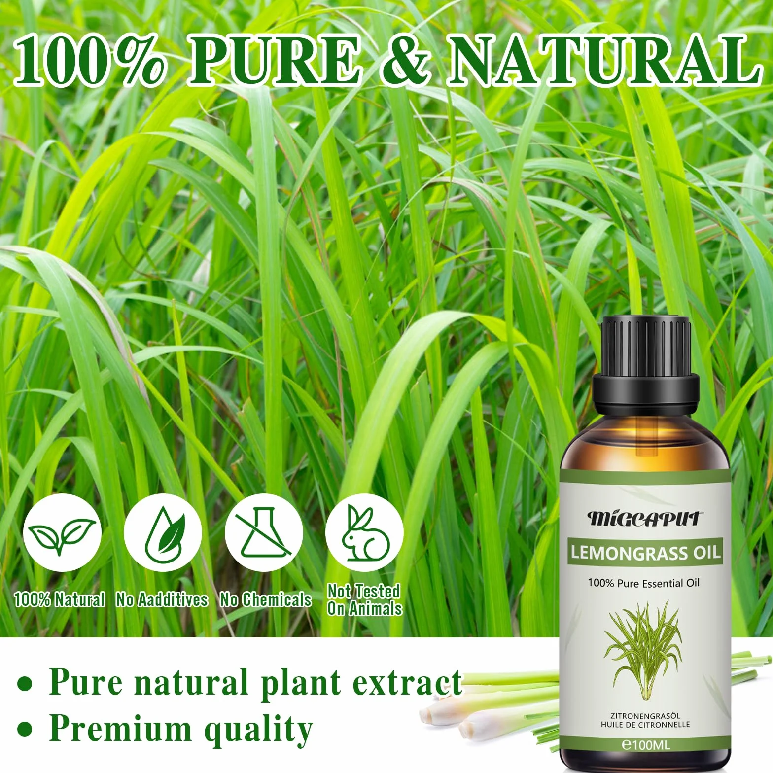 MIGCAPUT Olejek Eteryczny z Trawy Cytrynowej 100ML Naturalny do Aromaterapii Dyfuzora SPA Masażu