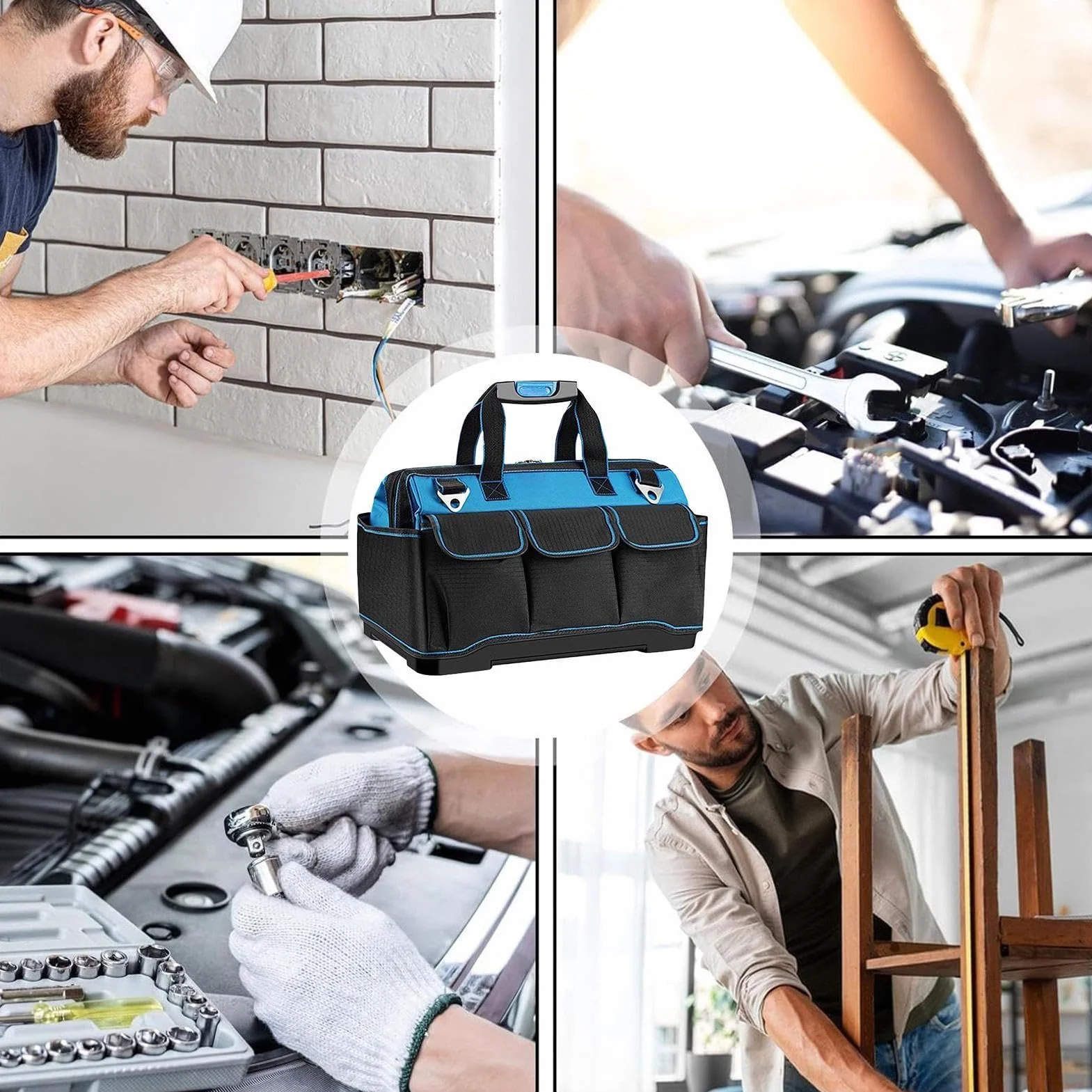 Torba Narzędziowa Elektryka Organizer Wielokieszeniowy Oxford | Torba Narzędziowa Typu Tote Ze Sztywnym Dnem Do Budowy Dom Garaż Warsztat Dla Taty Elektryka Mechanika Stolarza