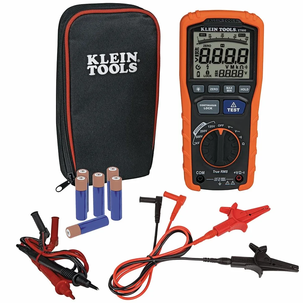 Megaomierz, miernik rezystancji izolacji, rezystor 4000 megaomów, napięcie testowe 125 V/250 V/500 V/1000 V, Klein Tools ET600