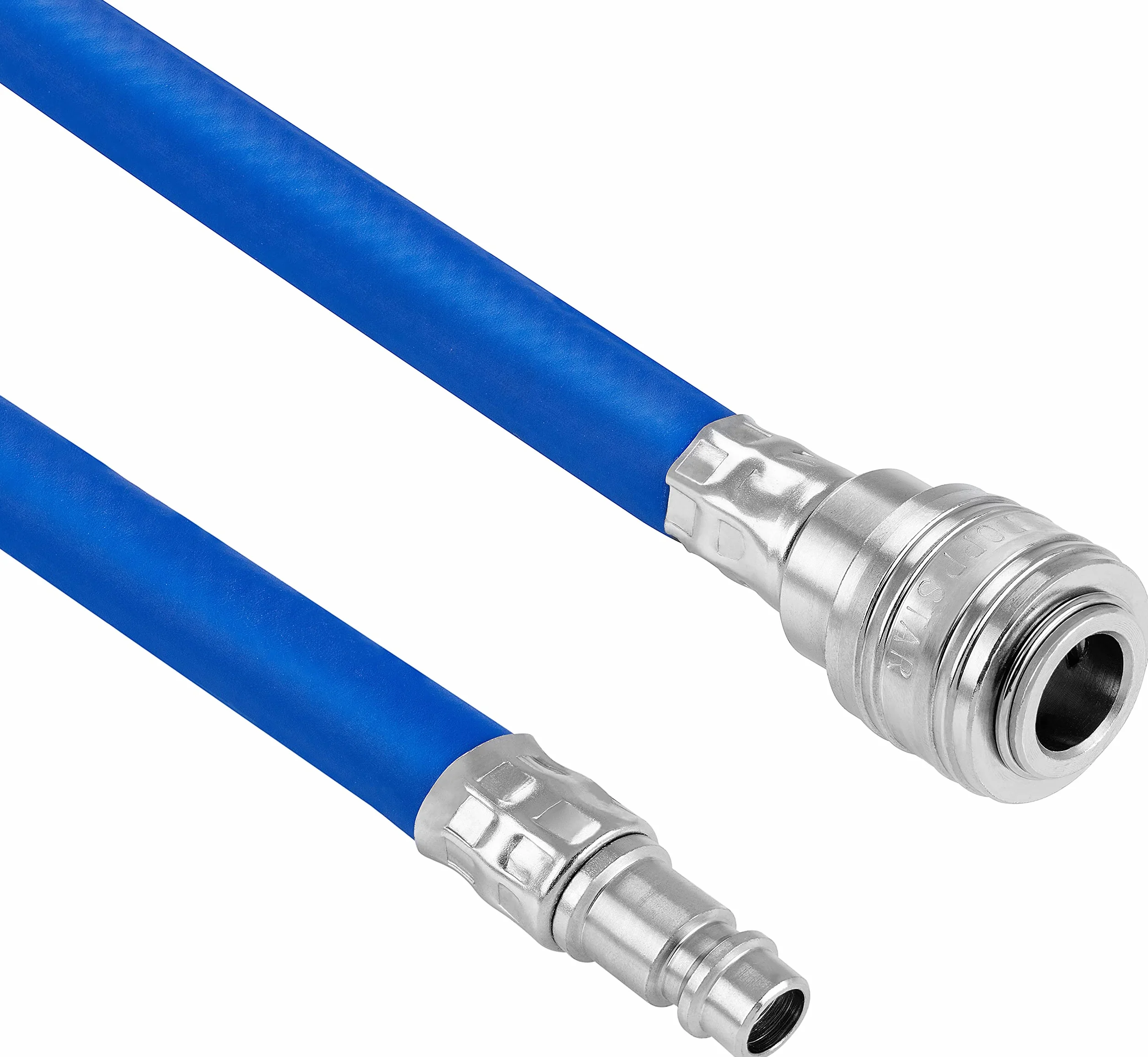 Poppstar wąż pneumatyczny 20m (hybrydowy: PVC wzmocniony tkaniną, średnica wew 9,2mm z szybkozłączką i wtyczką złącza) do 20 bar, niebieski