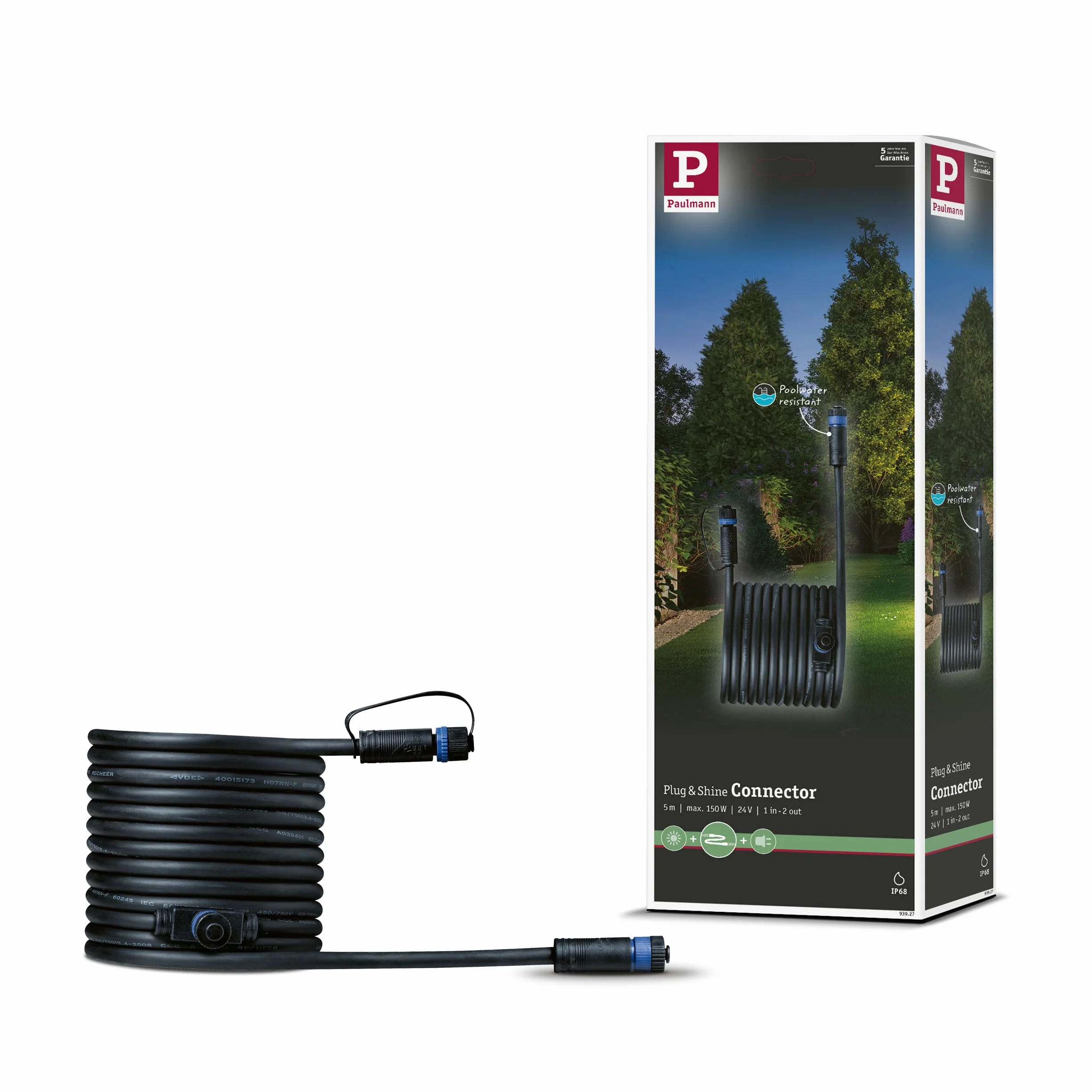 Paulmann 93927 Outdoor Plug & Shine Connector 5 m 1in-2out IP68 2x1,5mm² 93927 przedłużacz kabel łączący oświetlenie zewnętrzne