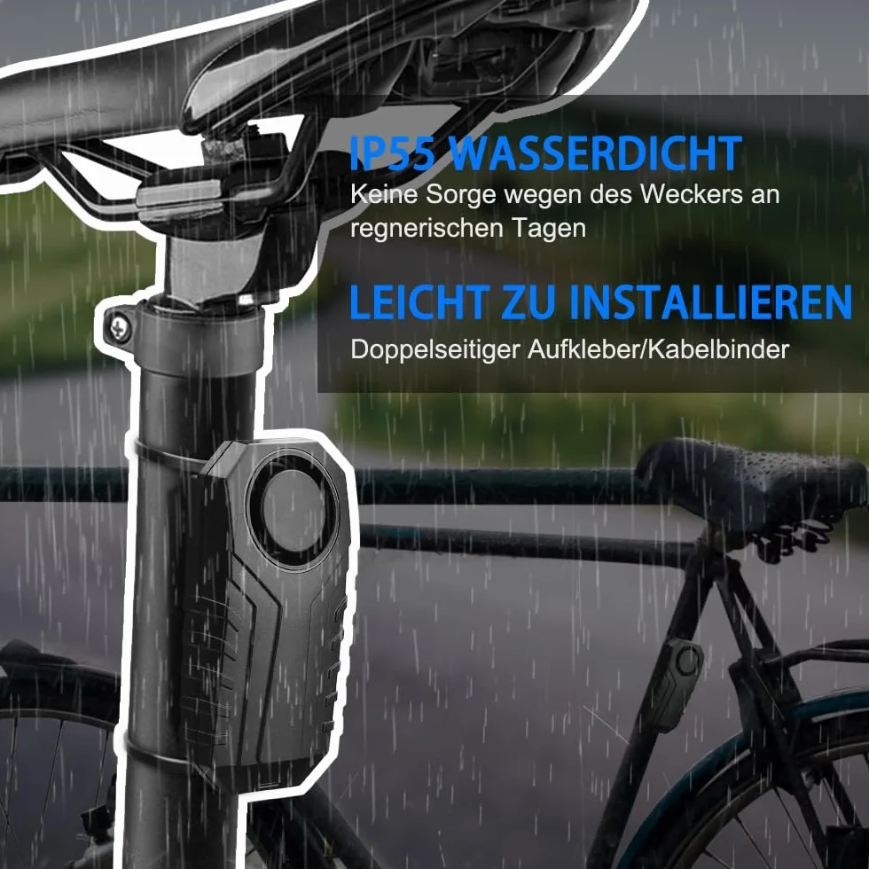 Alarm rowerowy, zabezpieczenie przed kradzieżą 113 dB, z pilotem zdalnego sterowania, czujnik wibracji, wodoszczelny, do motocykli, skuterów, rowerów, drzwi