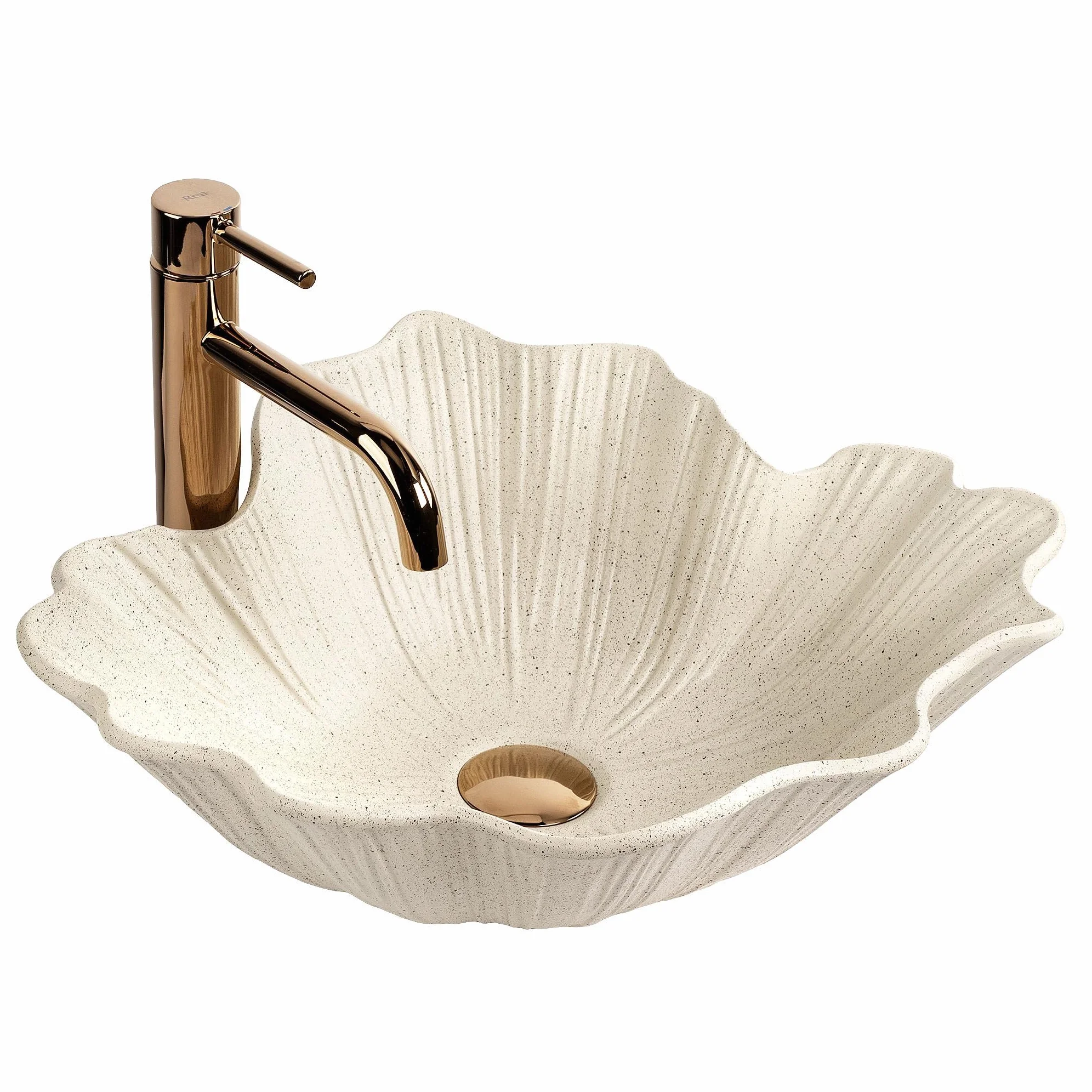 Rea - Umywalka Nablatowa Flower Vanilla Beżowy, Imitacja kamienia - 47,5x40x17 cm