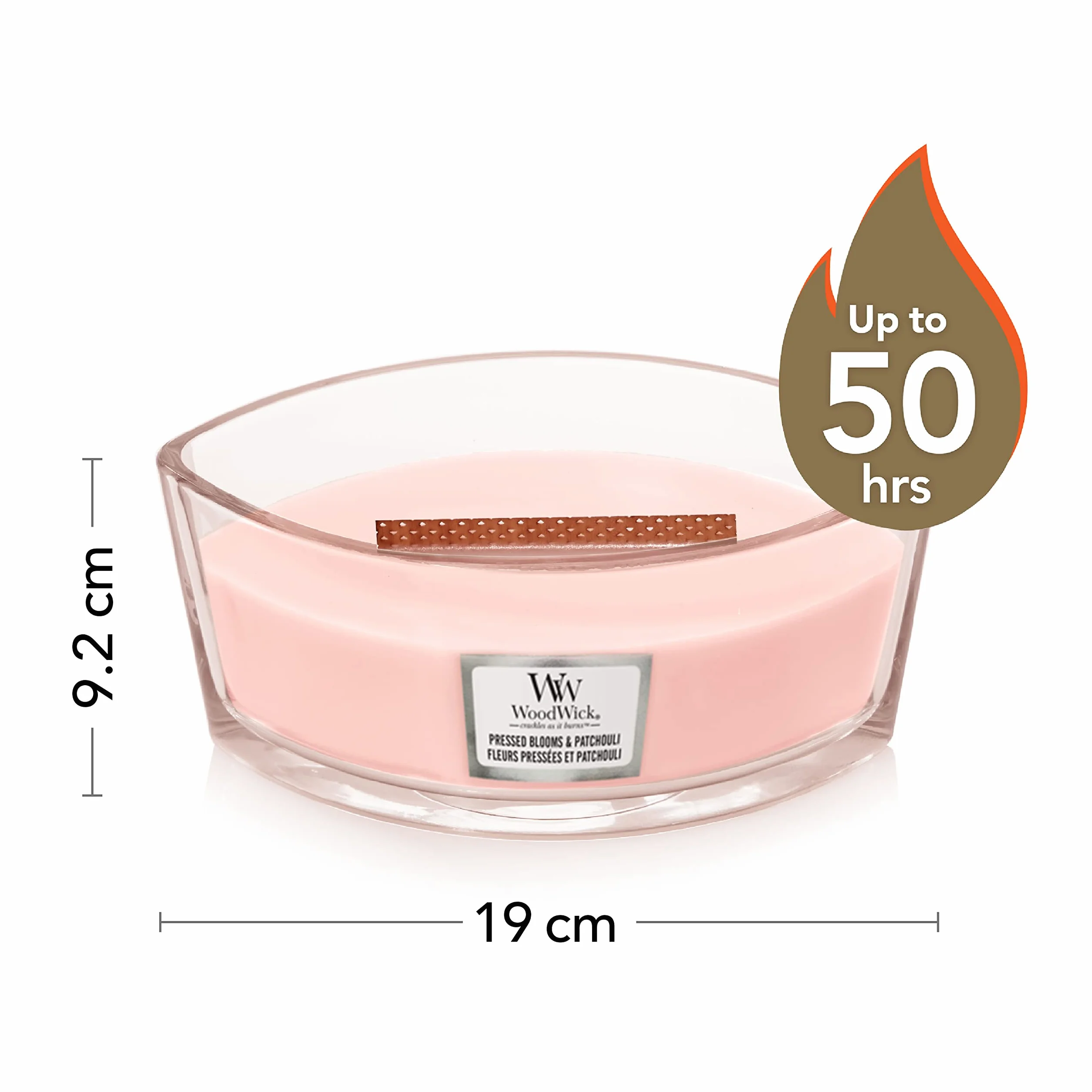 Woodwick Świeca zapachowa Ellipse z trzeszczącym knotem, prasowane kwiaty i paczula, czas palenia do 50 godzin