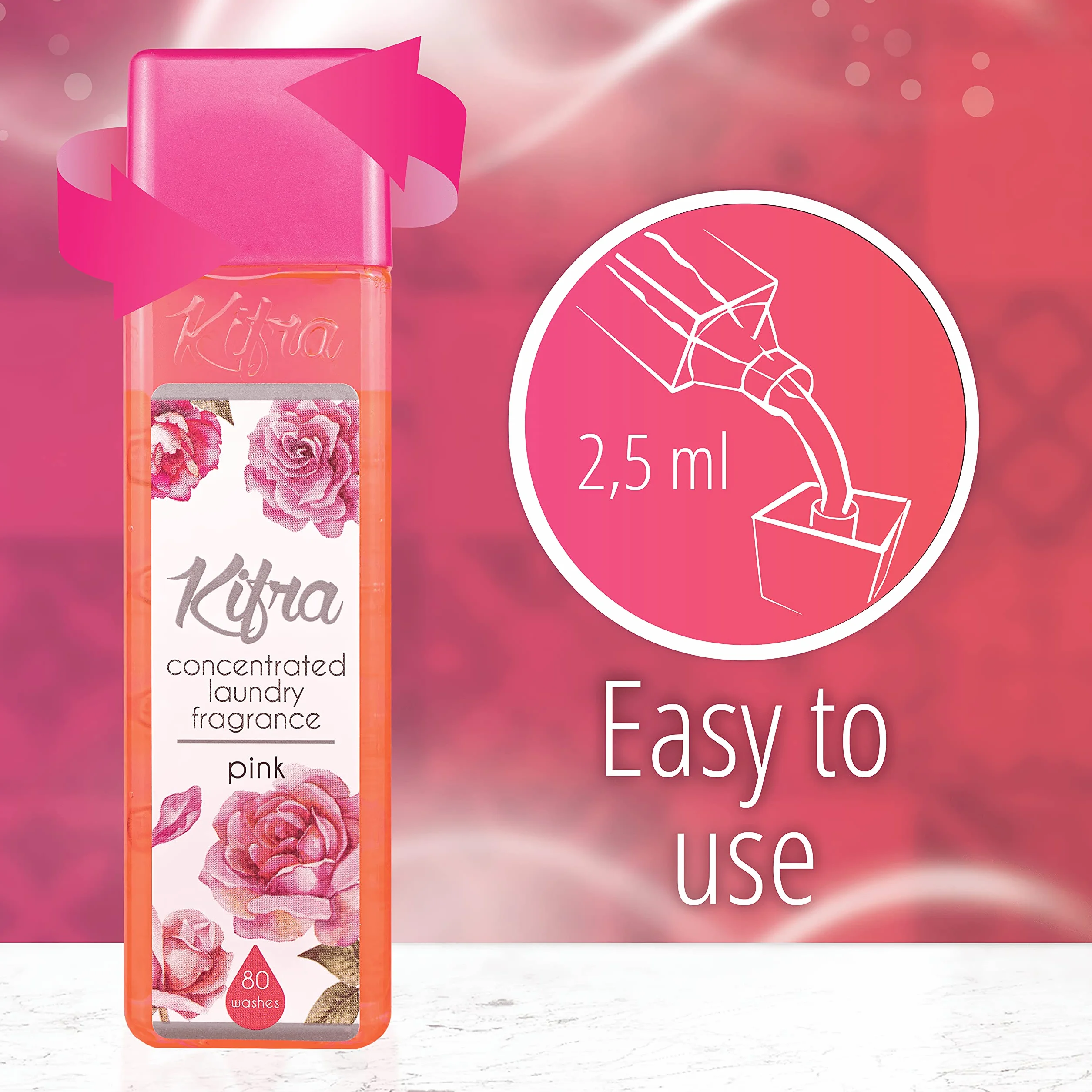 Kifra Pink skoncentrowane perfumy do prania 200 ml, 80 cykli prania, długotrwały zapach do prania