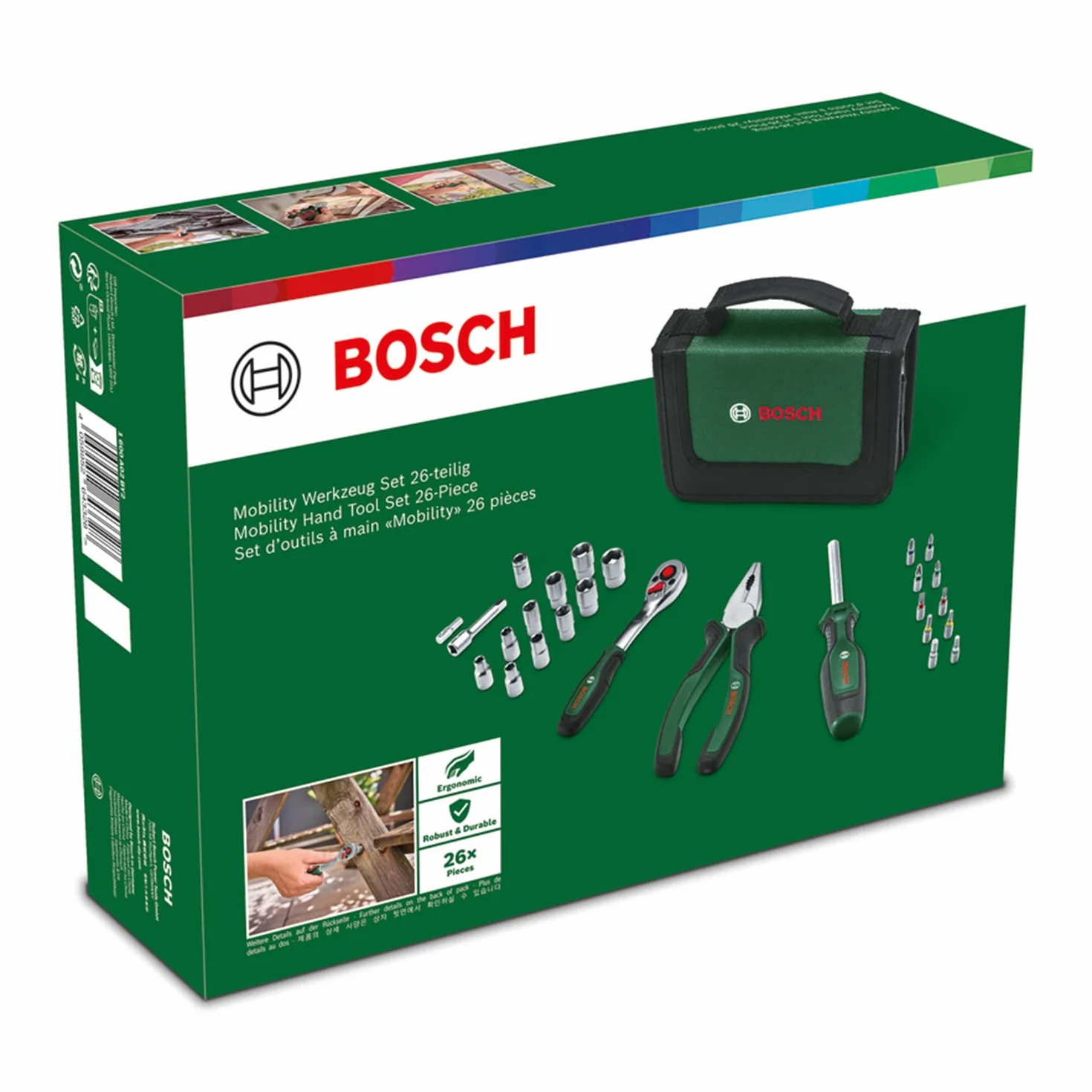 Bosch 26-częściowy zestaw narzędzi ręcznych przenośny grzechotka ¼" wkrętak uniwersalny
