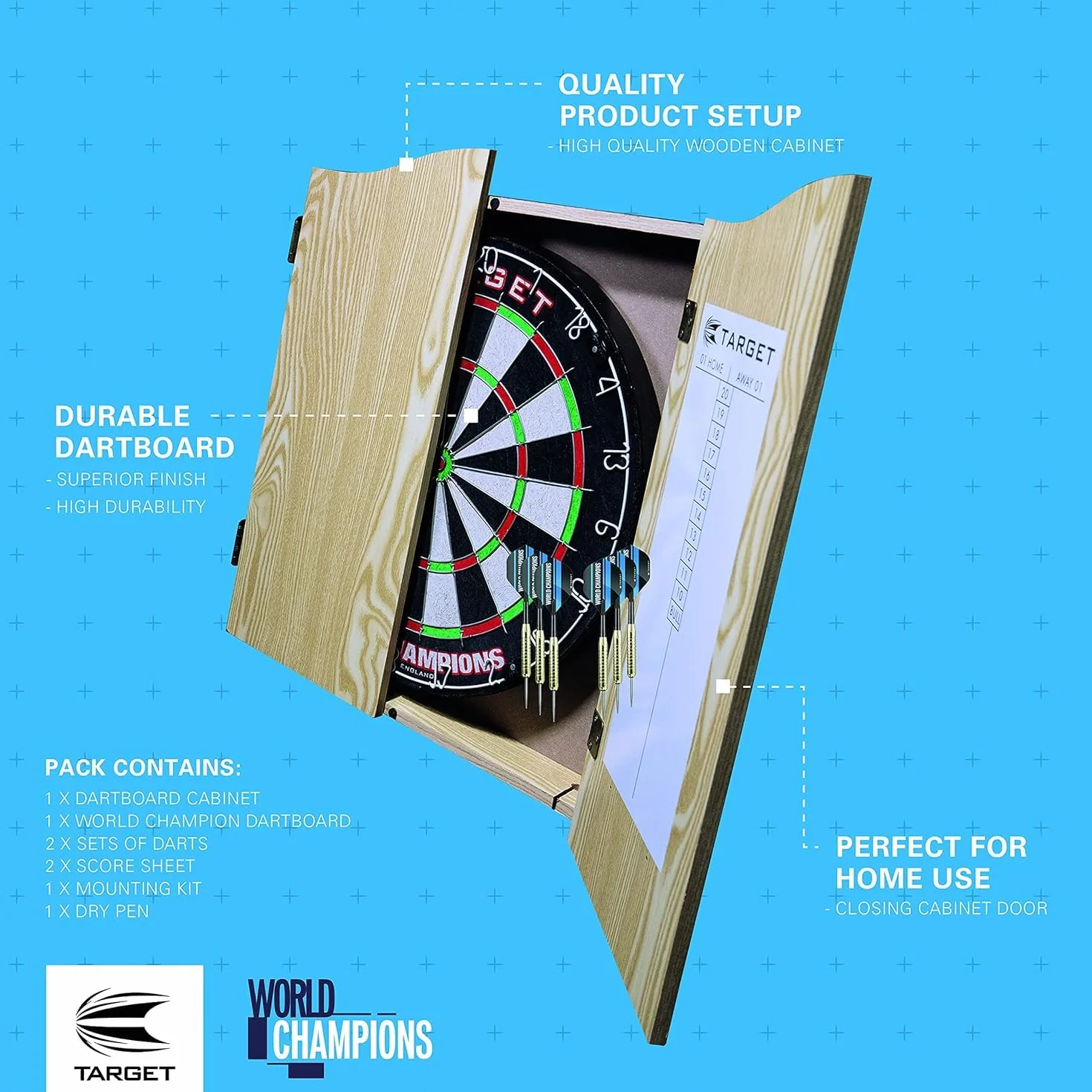 Target Darts Tarcza do darta na mistrzostwach świata w jednym domowym gabinecie z dwoma zestawami rzutek, jasnobrązowa, standardowa