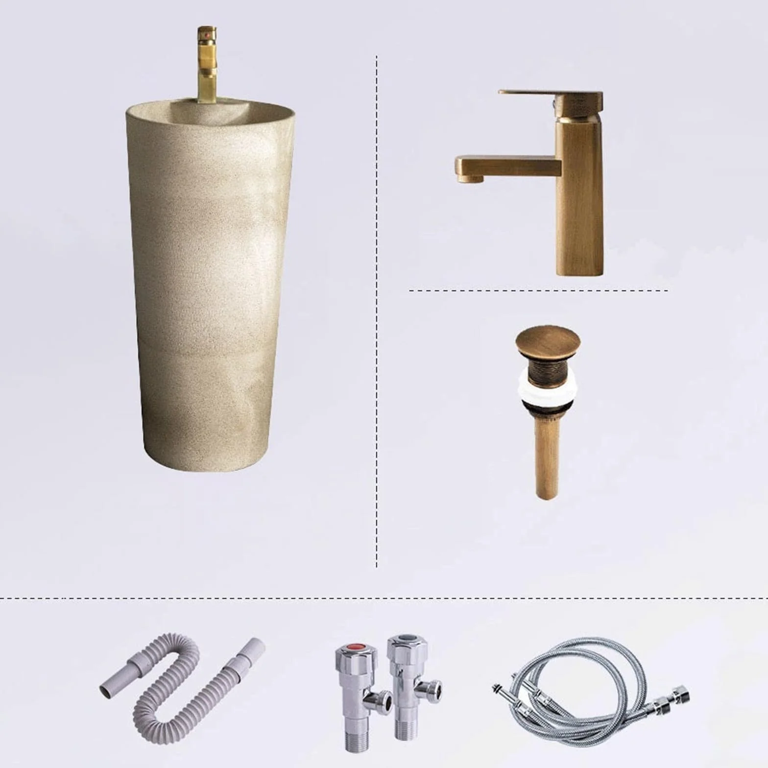Zlewozmywak łazienkowy na cokole, umywalka z ceramiczną kolumną do użytku na zewnątrz, jednoczęściowa umywalka z podstawą i otworem na baterię, umywalka nablatowa do łazienki (B)
