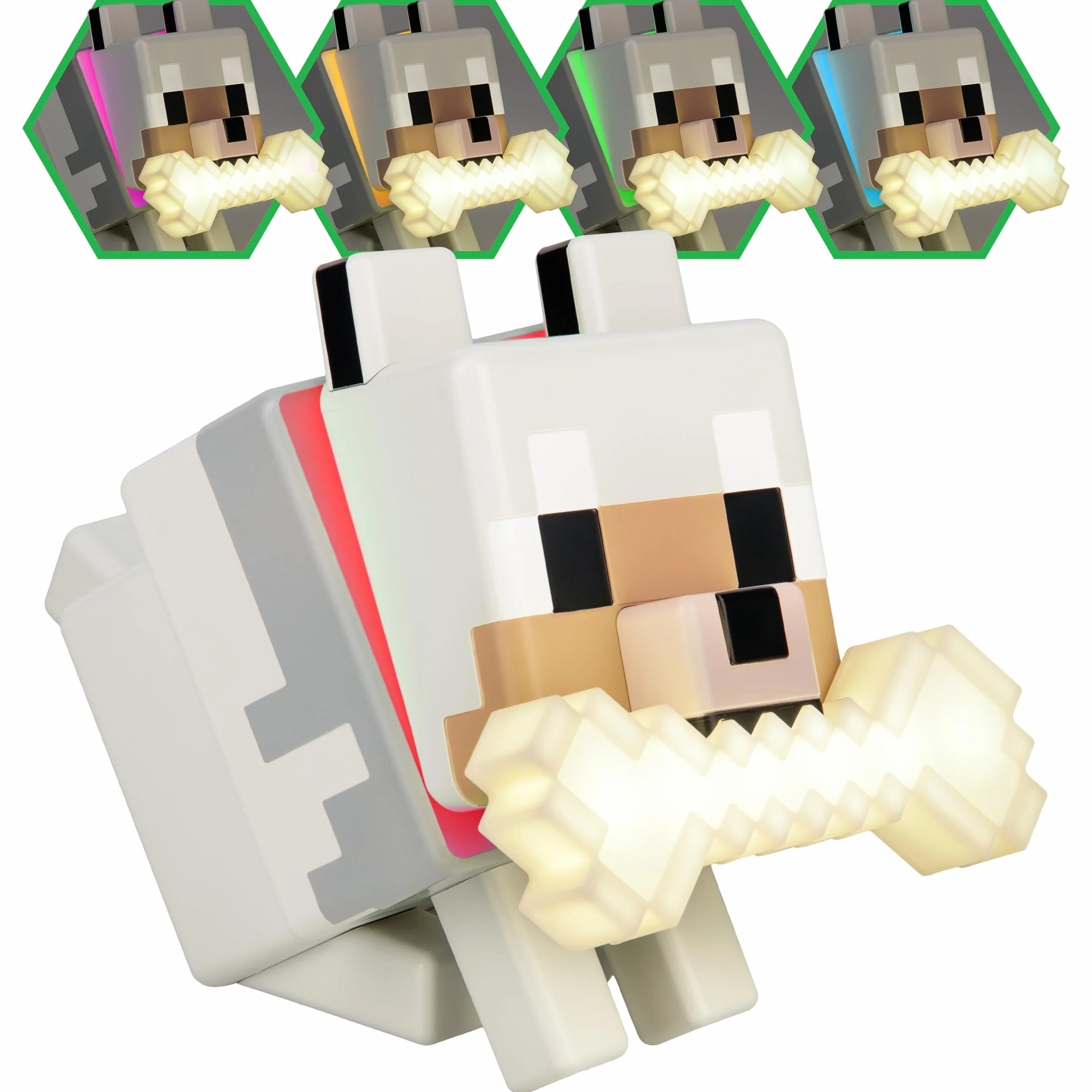 Paladone Minecraft Wolf GloBuddies 3D zmieniające kolor światła, oficjalnie licencjonowana lampka nocna LED, dotknij, aby zmienić kolor, towar do gier, zasilanie bateryjne