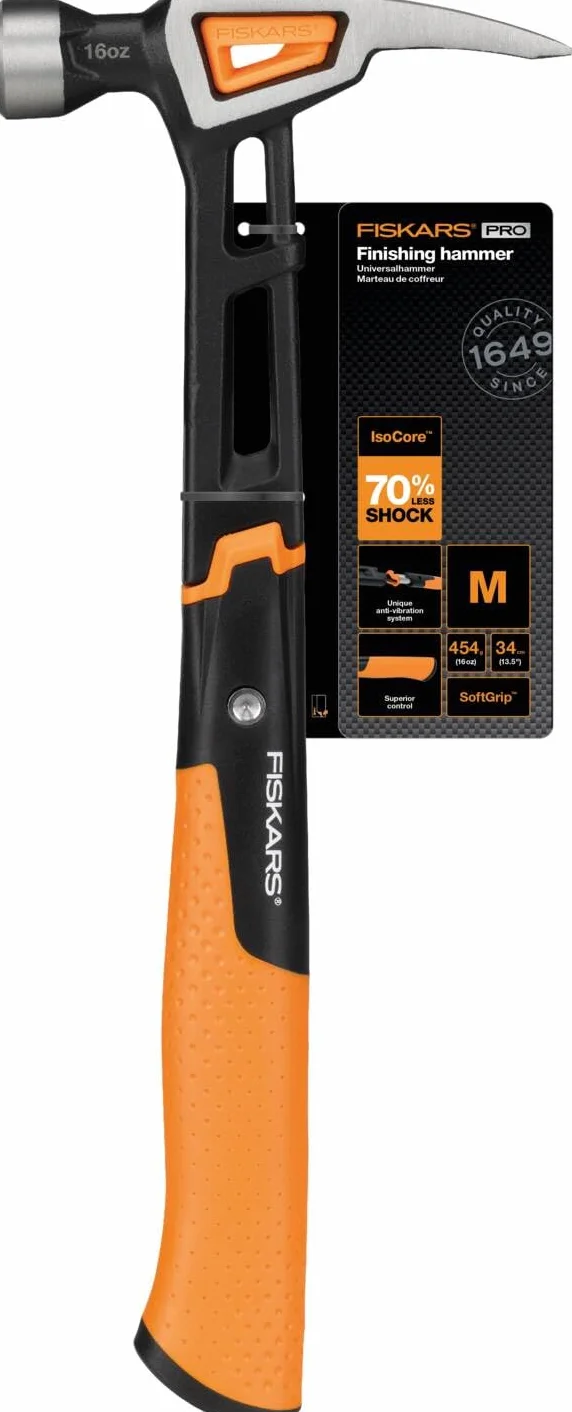 Fiskars Młotek stolarski IsoCore M, Długość: 34 cm, Waga: 0,82 kg, Czarny/ pomarańczowy, 1020213