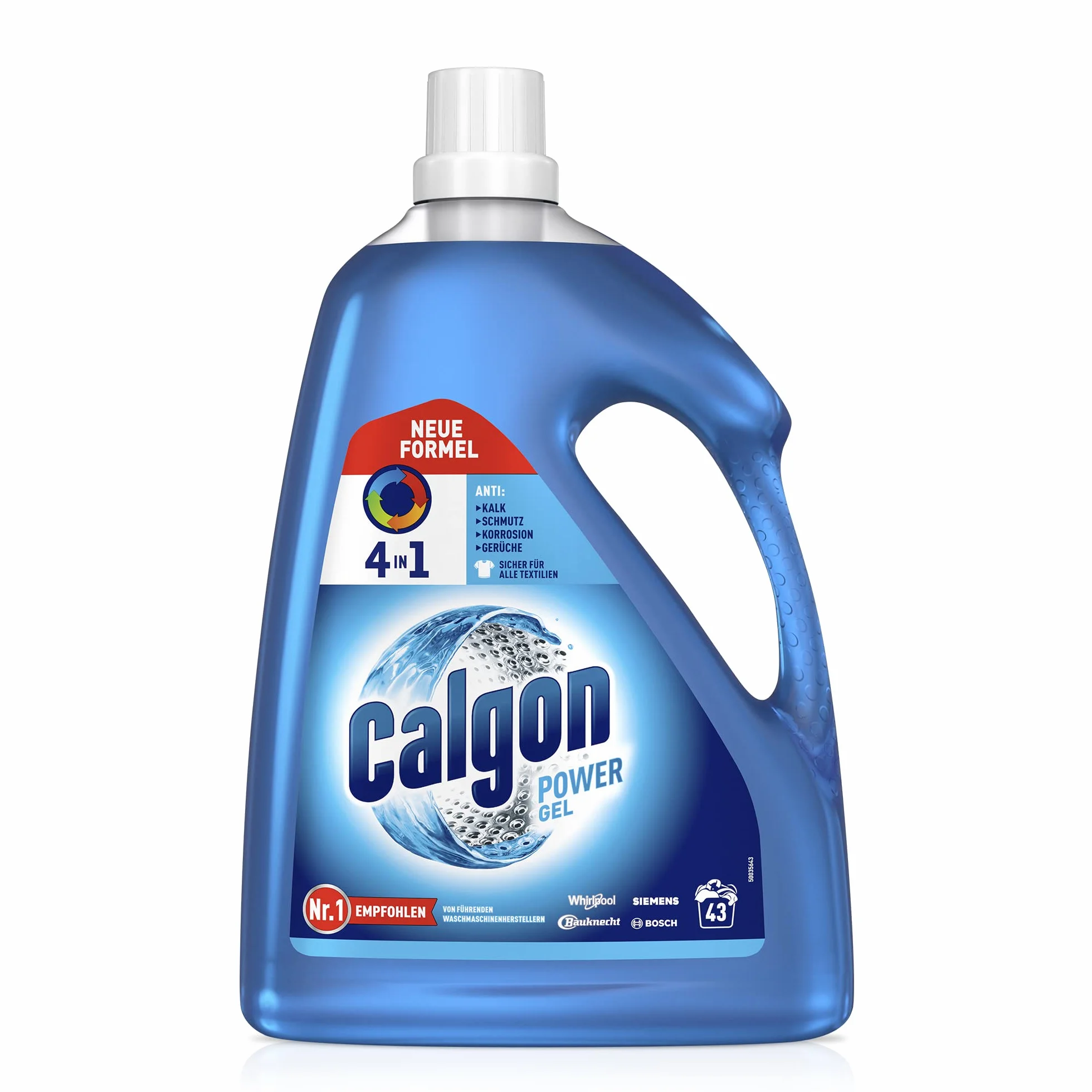 Calgon Power Gel 4 w 1 – skuteczny przeciwko kamieniom, zabrudzeniom, zapachom i korozji, ochronny zmiękczacz wody do pralki, 1 x 2,15 l