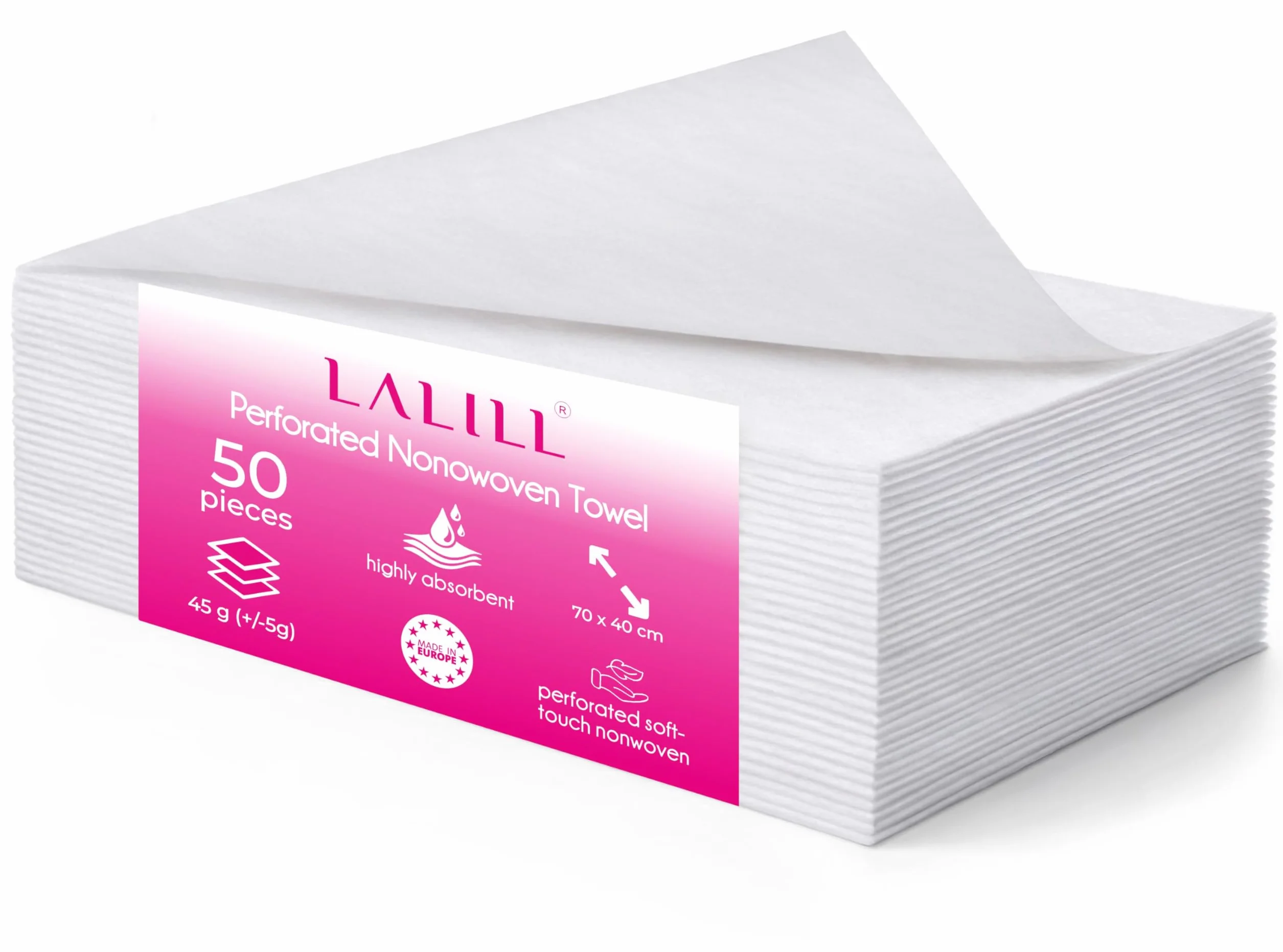 LALILL Perforowane jednorazowe ręczniki 50 sztuk 70 x 40 cm z włókniny - jednorazowe ręczniki do salonu fryzjerskiego, salonu piękności, medycyny kosmetycznej, pedicure, szpitala, sauny, hotelu